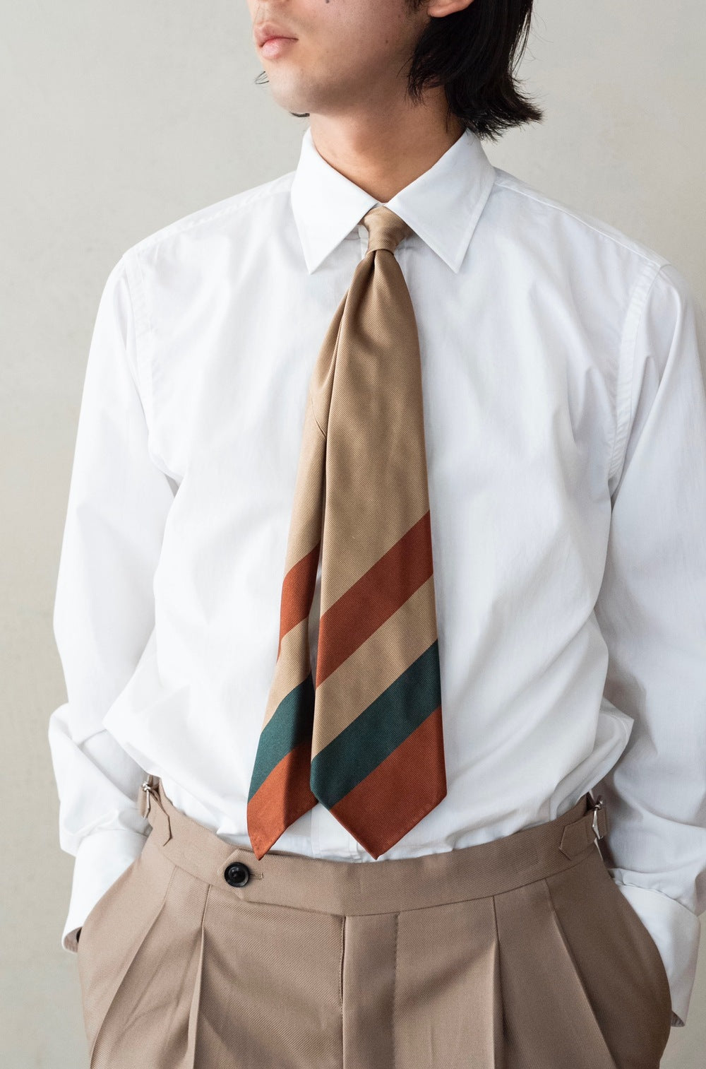 小物 Atto Vannucci (sette pieghe) グレー×イエローグリーンレジメンタル タイ【Sette Pieghe