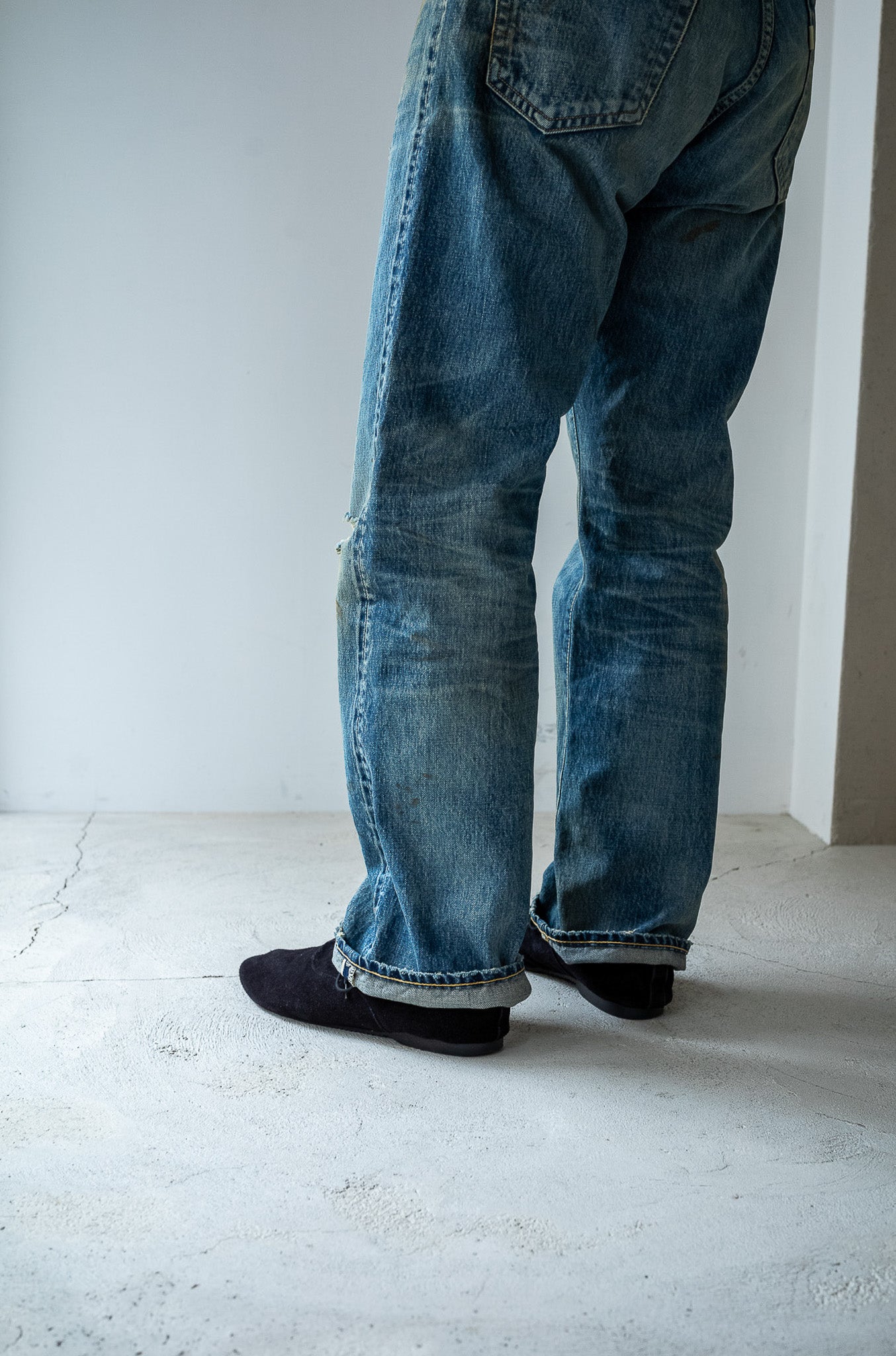 Denim Flare Trousers - CRASH & REPAIR 〈SHADOW INDIGO〉 – cliché