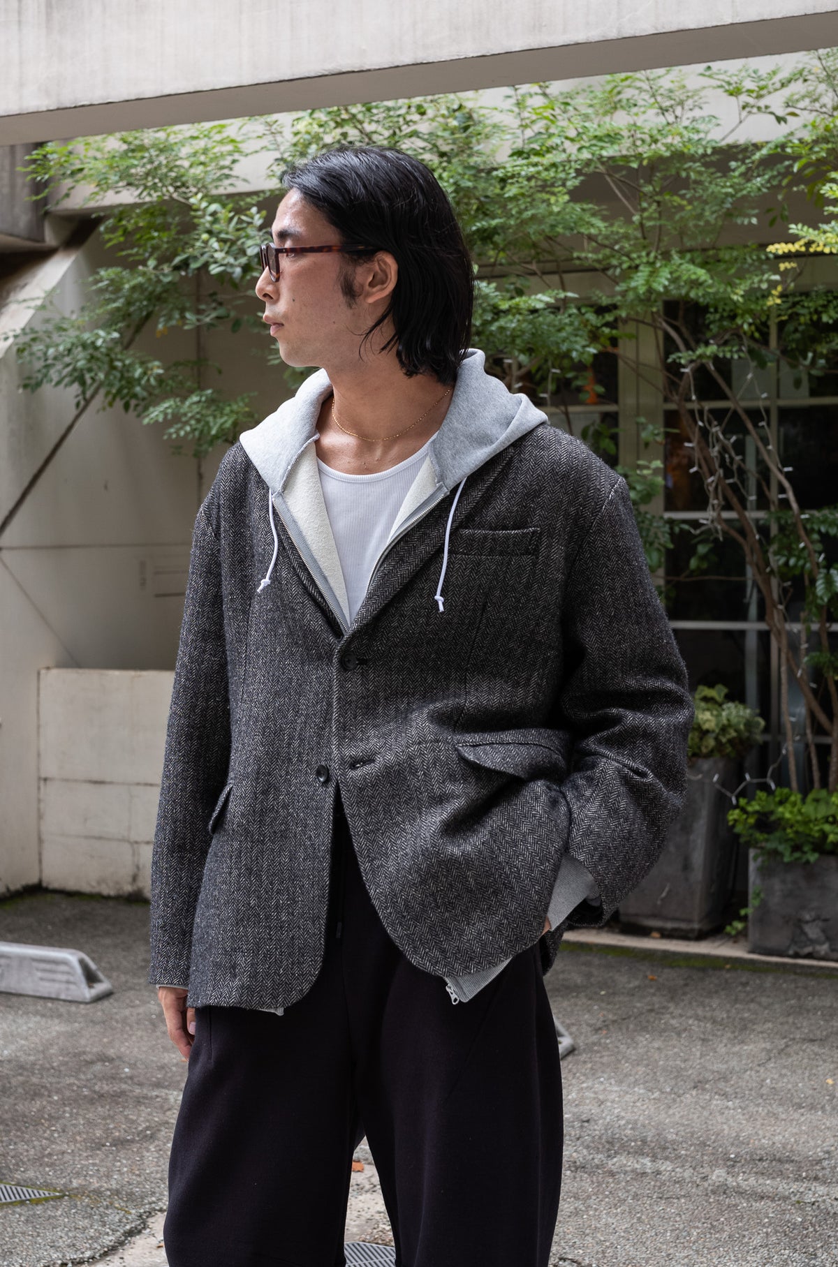 WOOL LINEN UTILITY JACKET 〔BLACK〕 | cliché