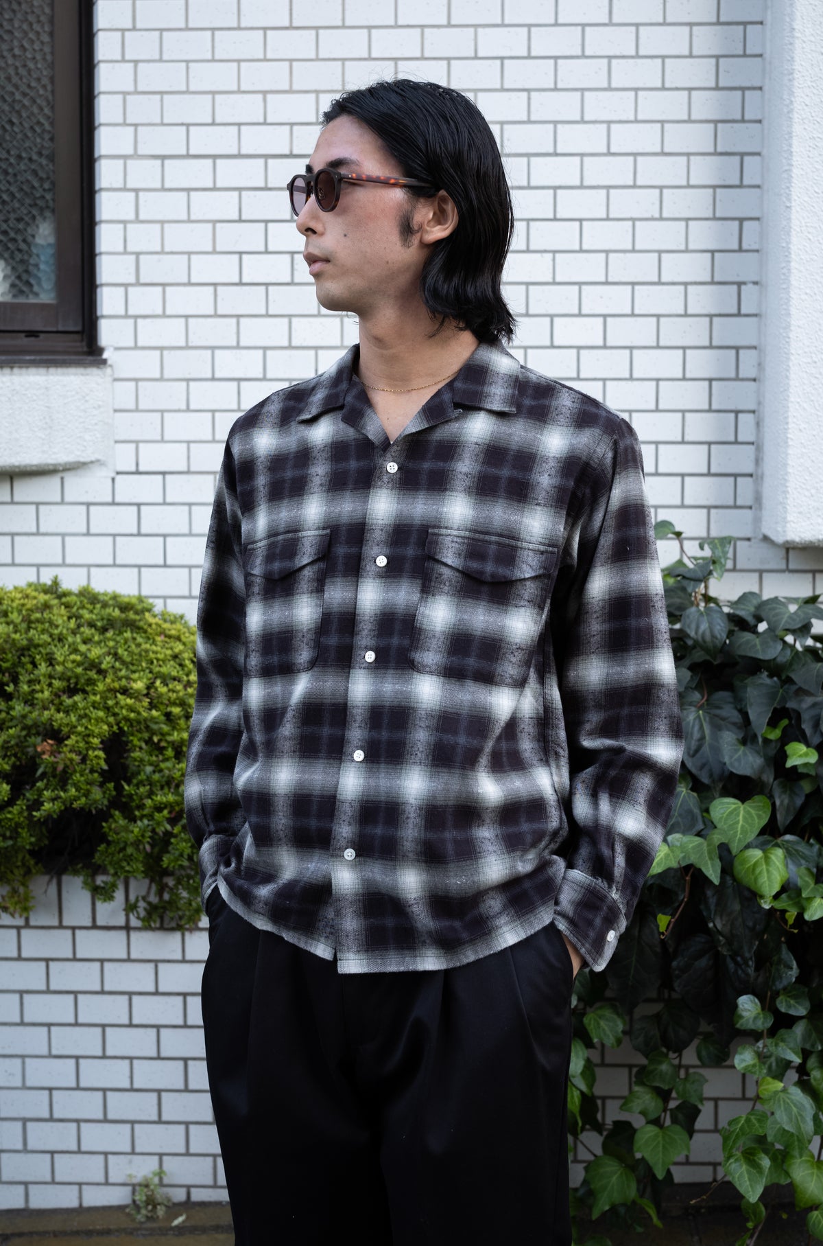 Brushed Nep Check Open Collar Shirt | cliché