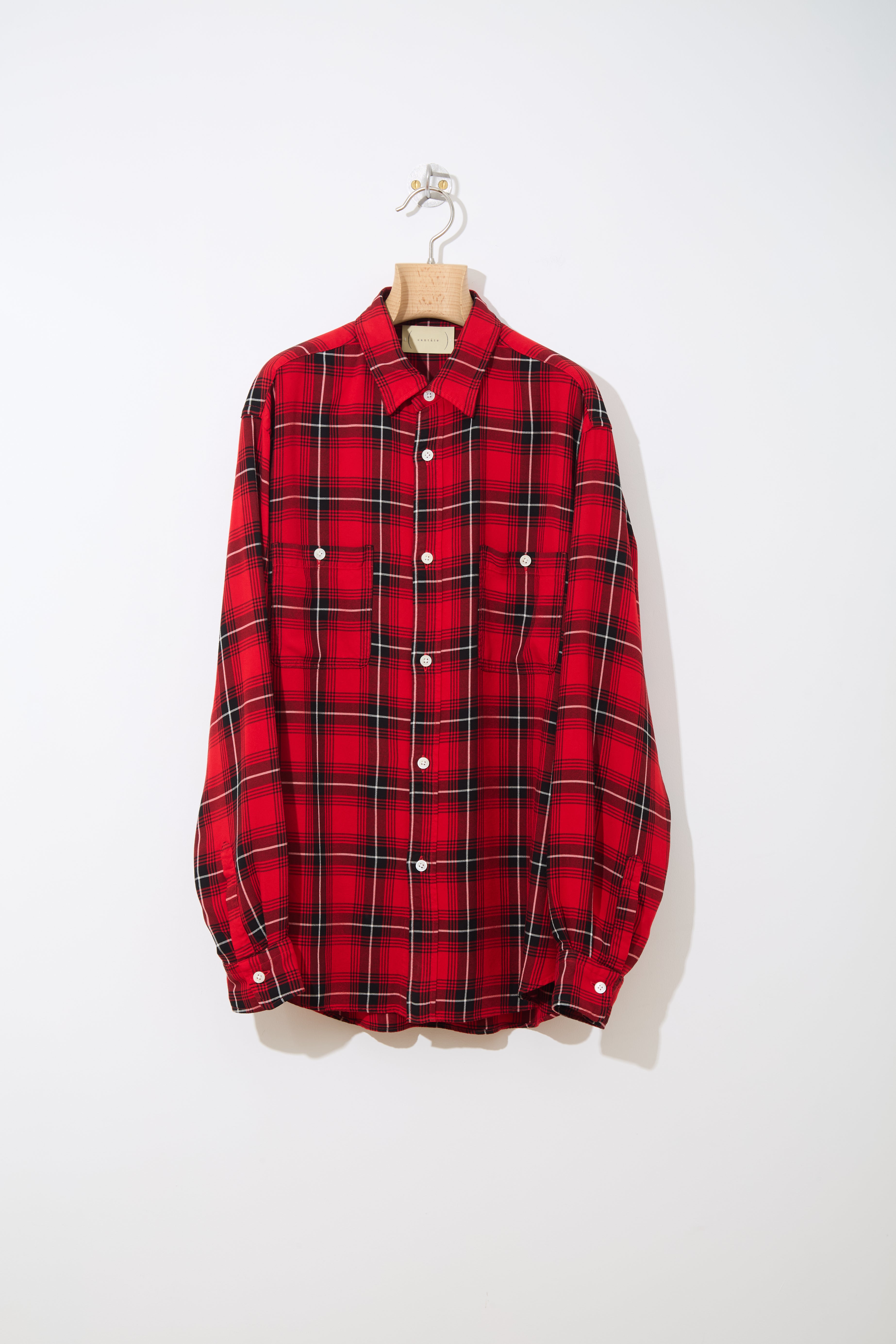Lazy Luxe Rayon Shirt – Rayon Plaid 〔RED×BLACK〕