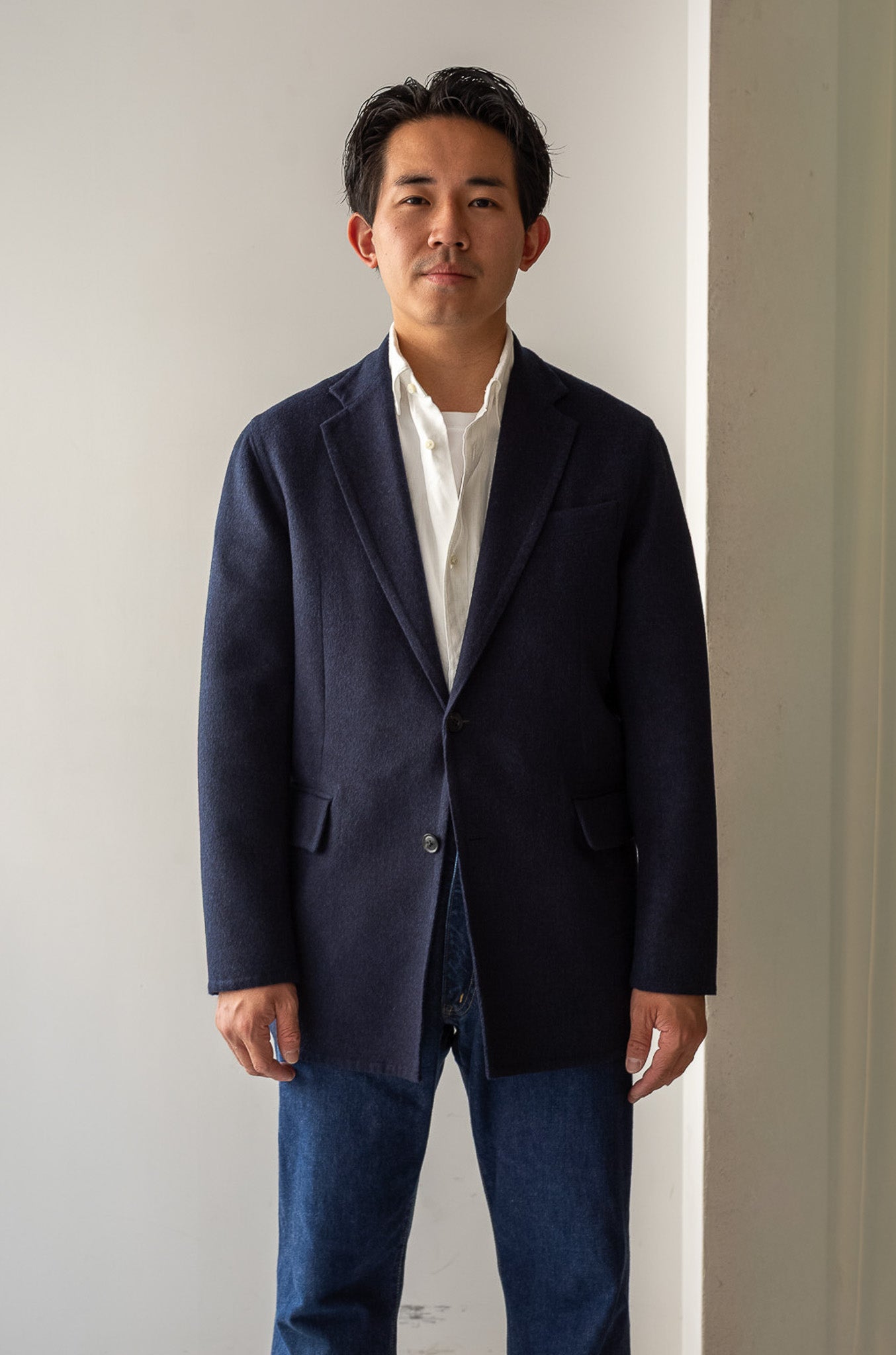 Hand Rever Wool Flannel Jacket〔NAVY〕