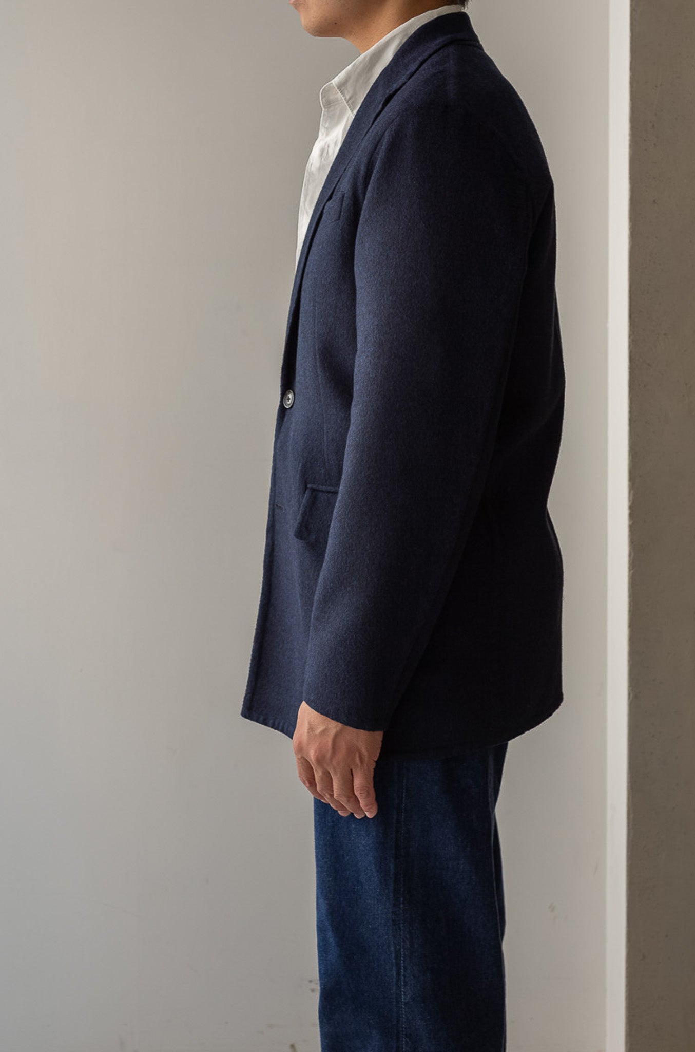 Hand Rever Wool Flannel Jacket〔NAVY〕