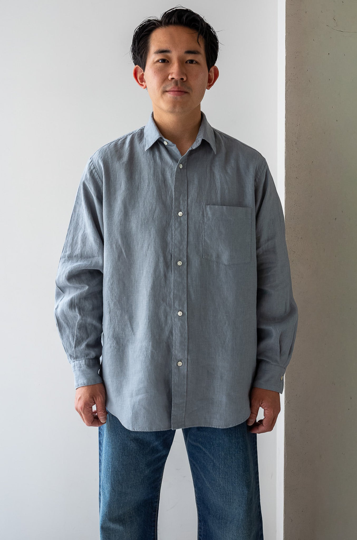 Essential Linen Shirt 〔BLEU GRIS〕
