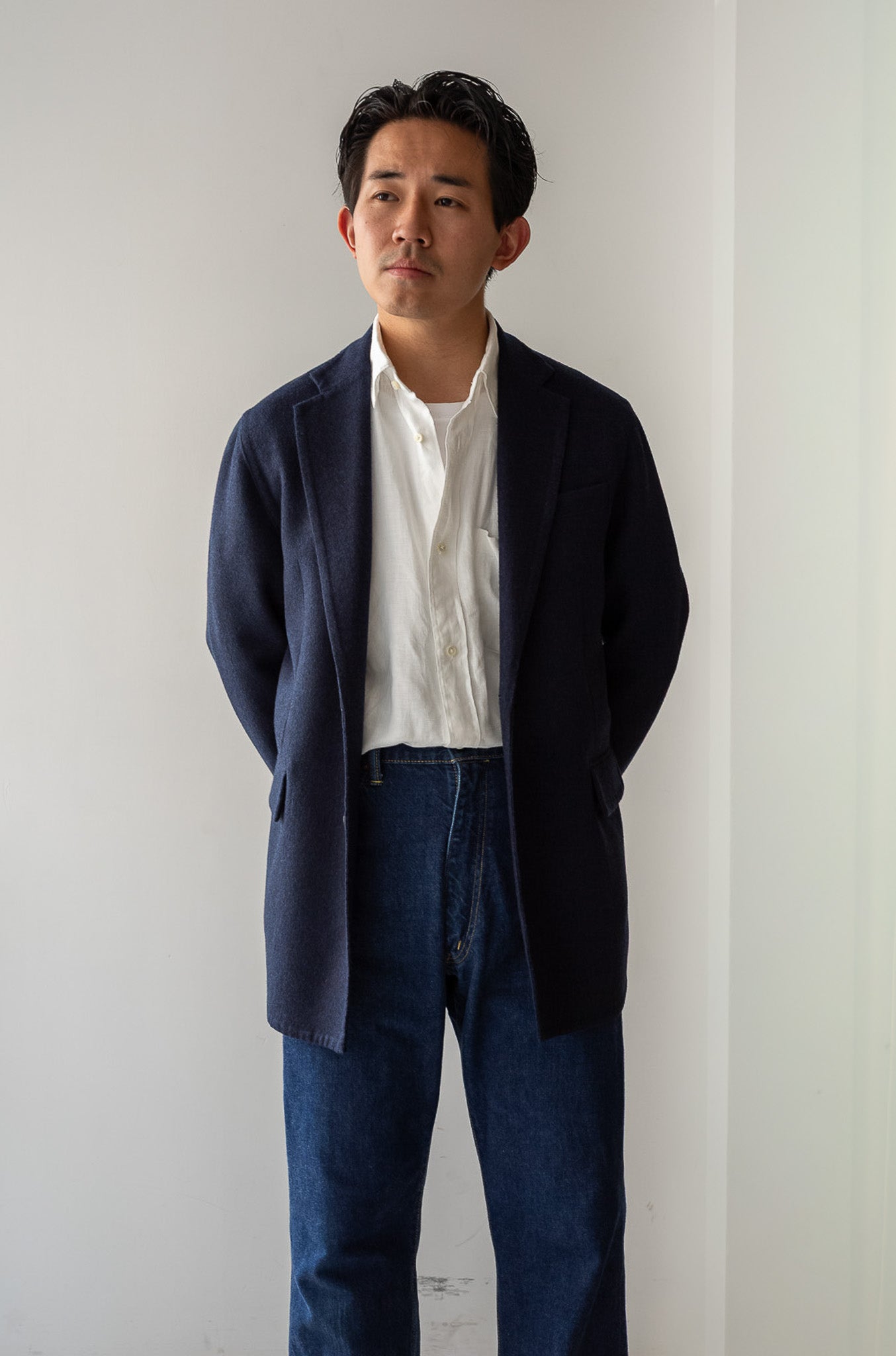 Hand Rever Wool Flannel Jacket〔NAVY〕