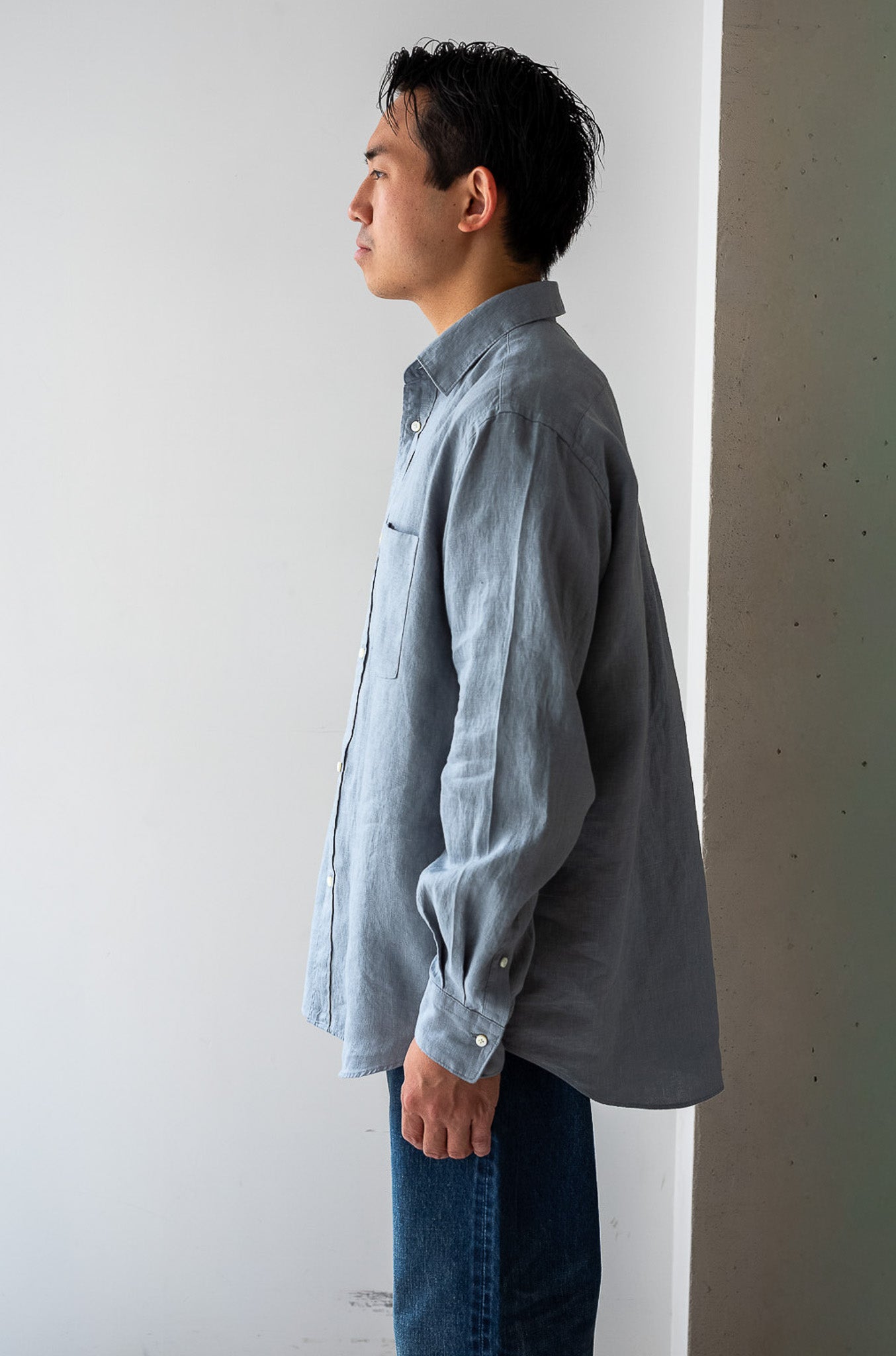 Essential Linen Shirt 〔BLEU GRIS〕