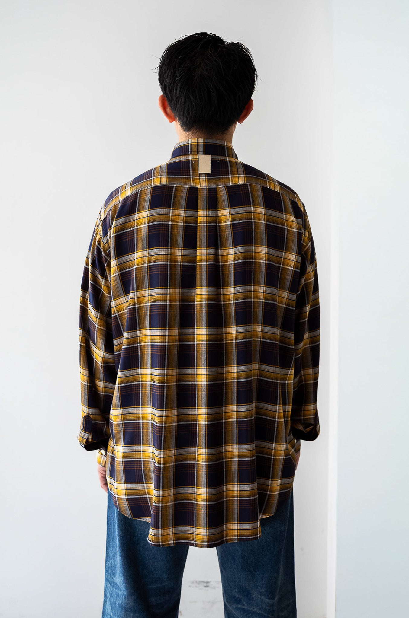 Lazy Luxe Rayon Shirt – Rayon Plaid 〔NAVY×YELLOW〕
