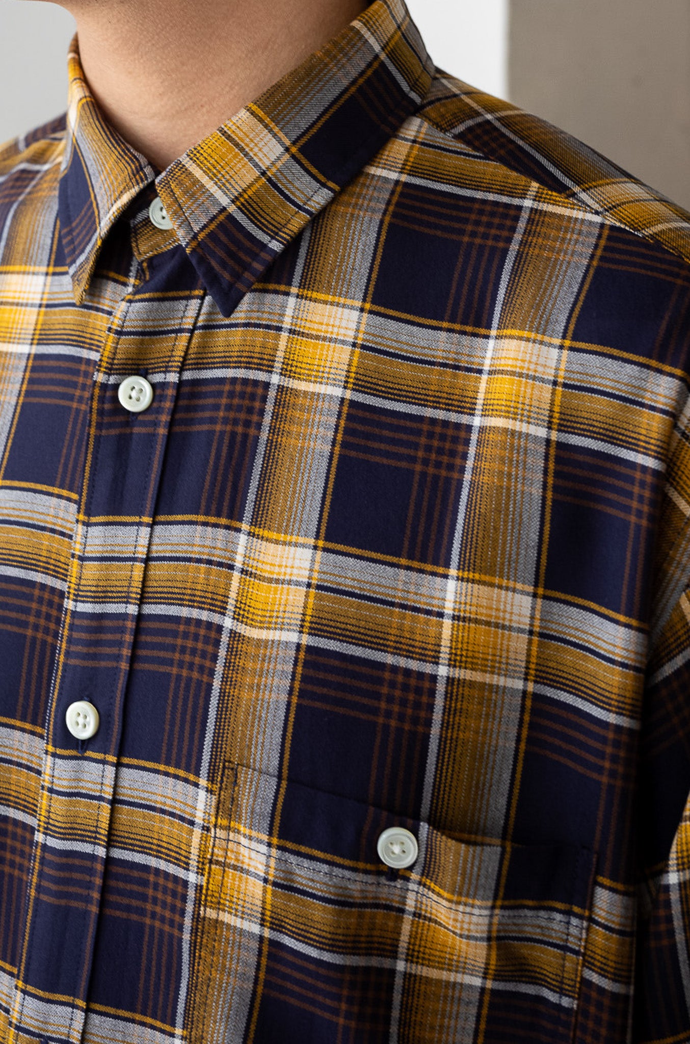 Lazy Luxe Rayon Shirt – Rayon Plaid 〔NAVY×YELLOW〕