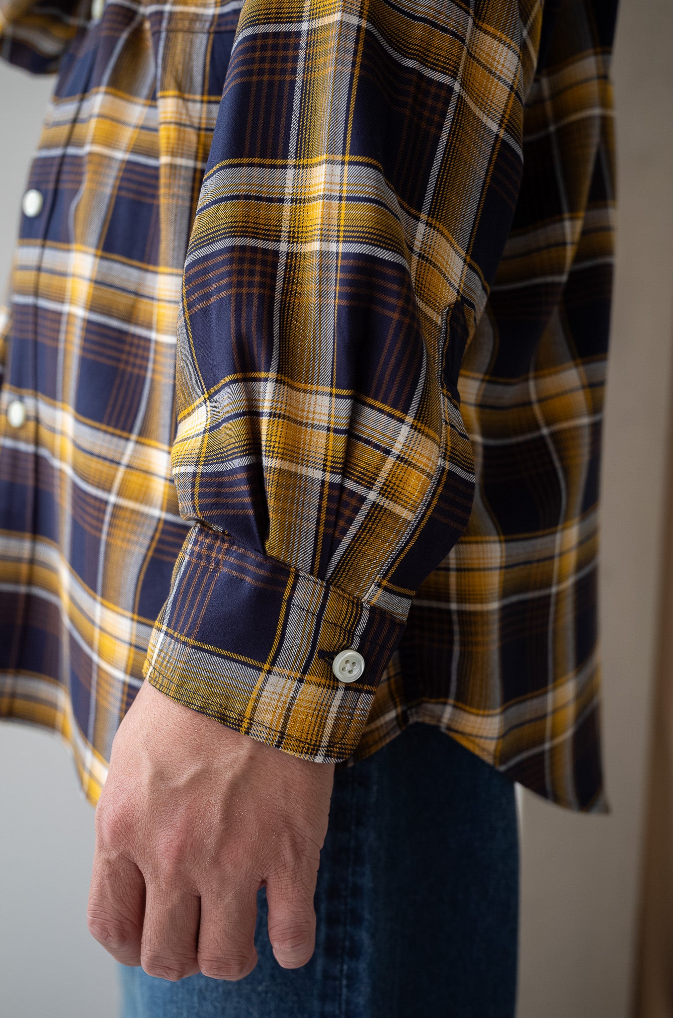 Lazy Luxe Rayon Shirt – Rayon Plaid 〔NAVY×YELLOW〕