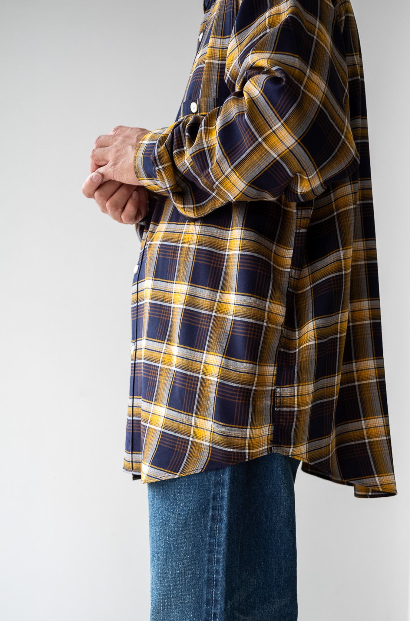 Lazy Luxe Rayon Shirt – Rayon Plaid 〔NAVY×YELLOW〕