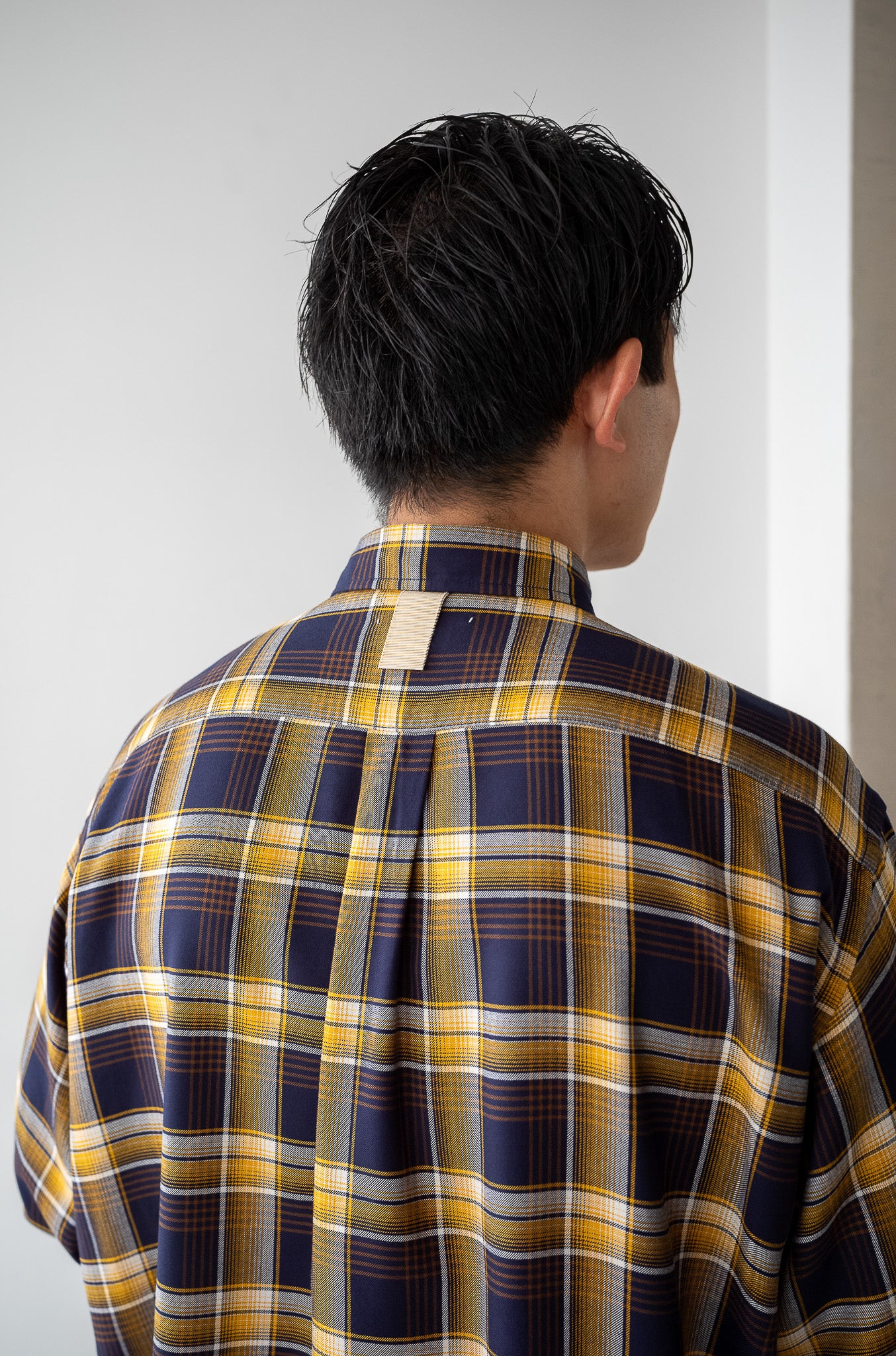 Lazy Luxe Rayon Shirt – Rayon Plaid 〔NAVY×YELLOW〕