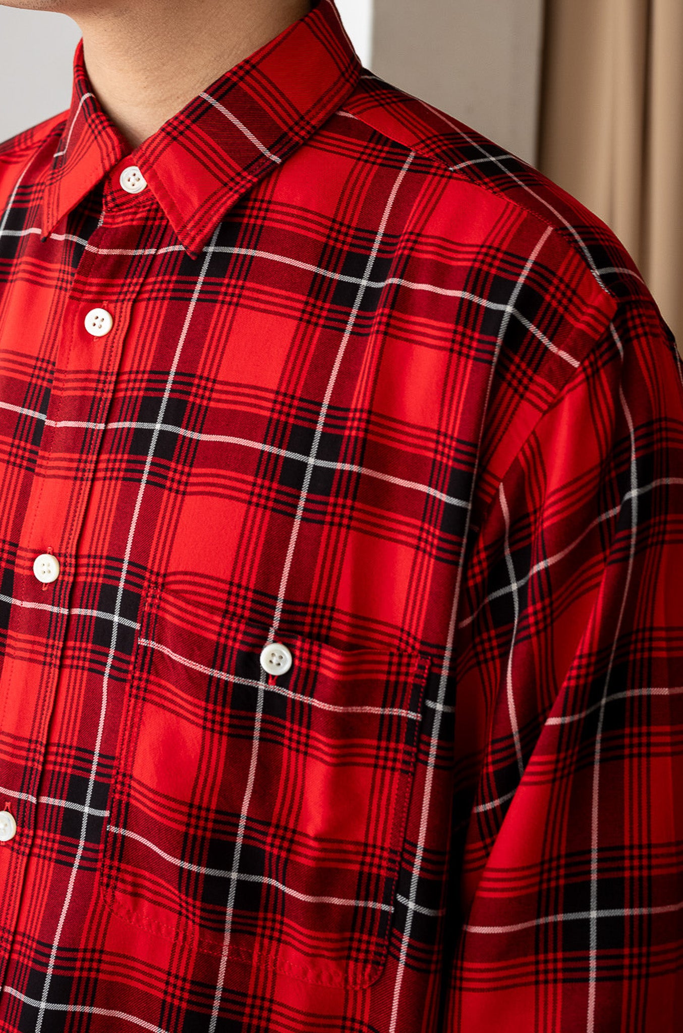 Lazy Luxe Rayon Shirt – Rayon Plaid 〔RED×BLACK〕