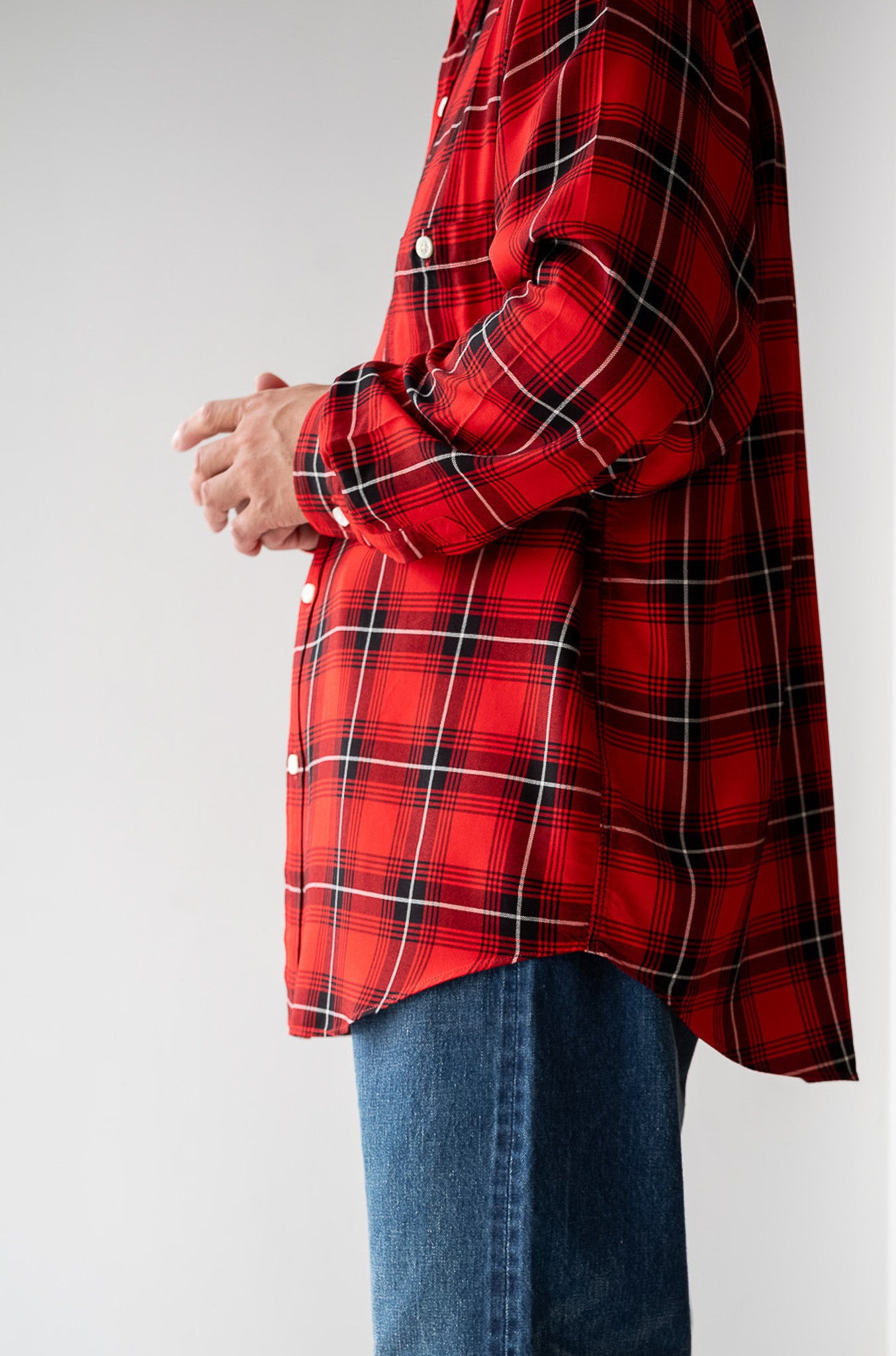 Lazy Luxe Rayon Shirt – Rayon Plaid 〔RED×BLACK〕