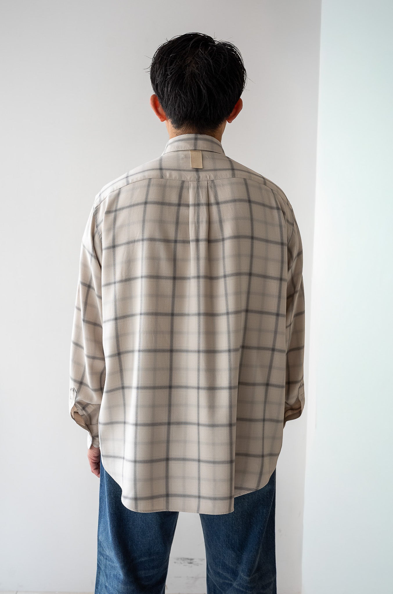 Lazy Luxe Rayon Shirt – Rayon Plaid 〔STONE GRAY〕