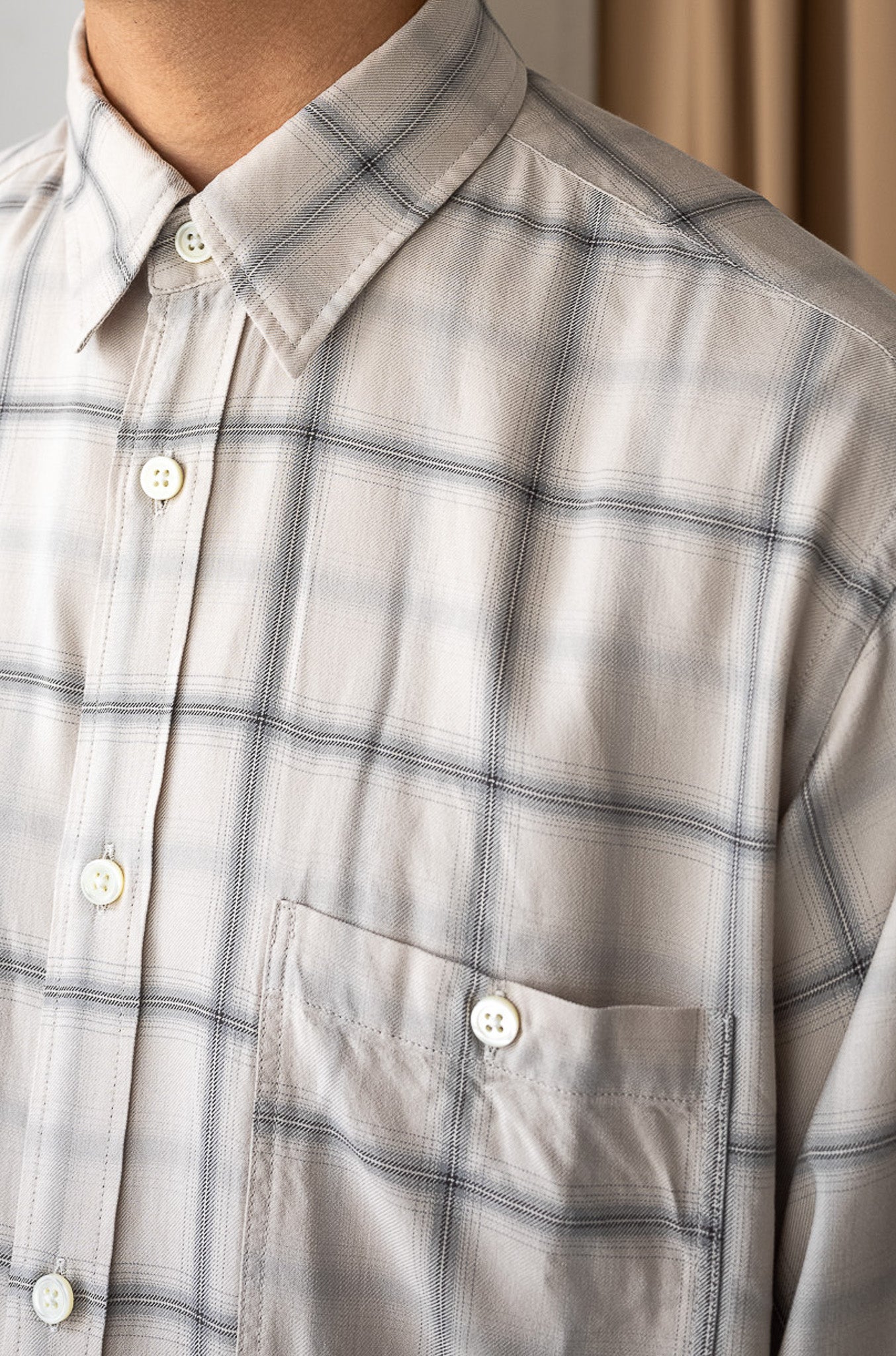 Lazy Luxe Rayon Shirt – Rayon Plaid 〔STONE GRAY〕