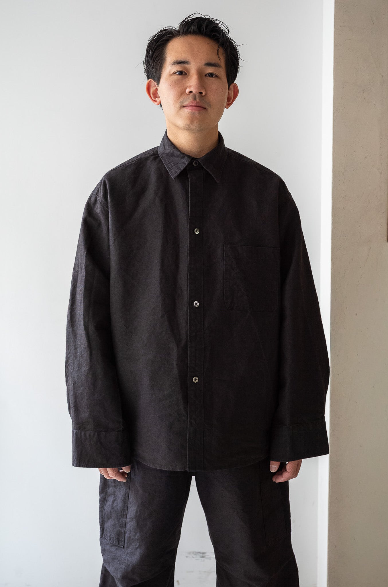Linen Washi Shirt Blouson 〔BLACK〕