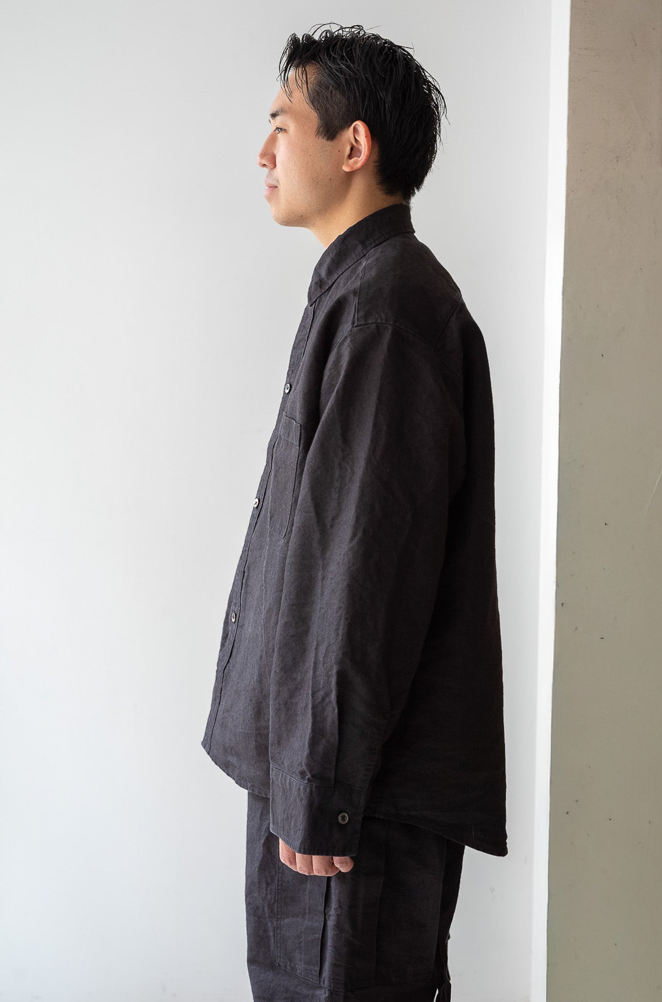 Linen Washi Shirt Blouson 〔BLACK〕
