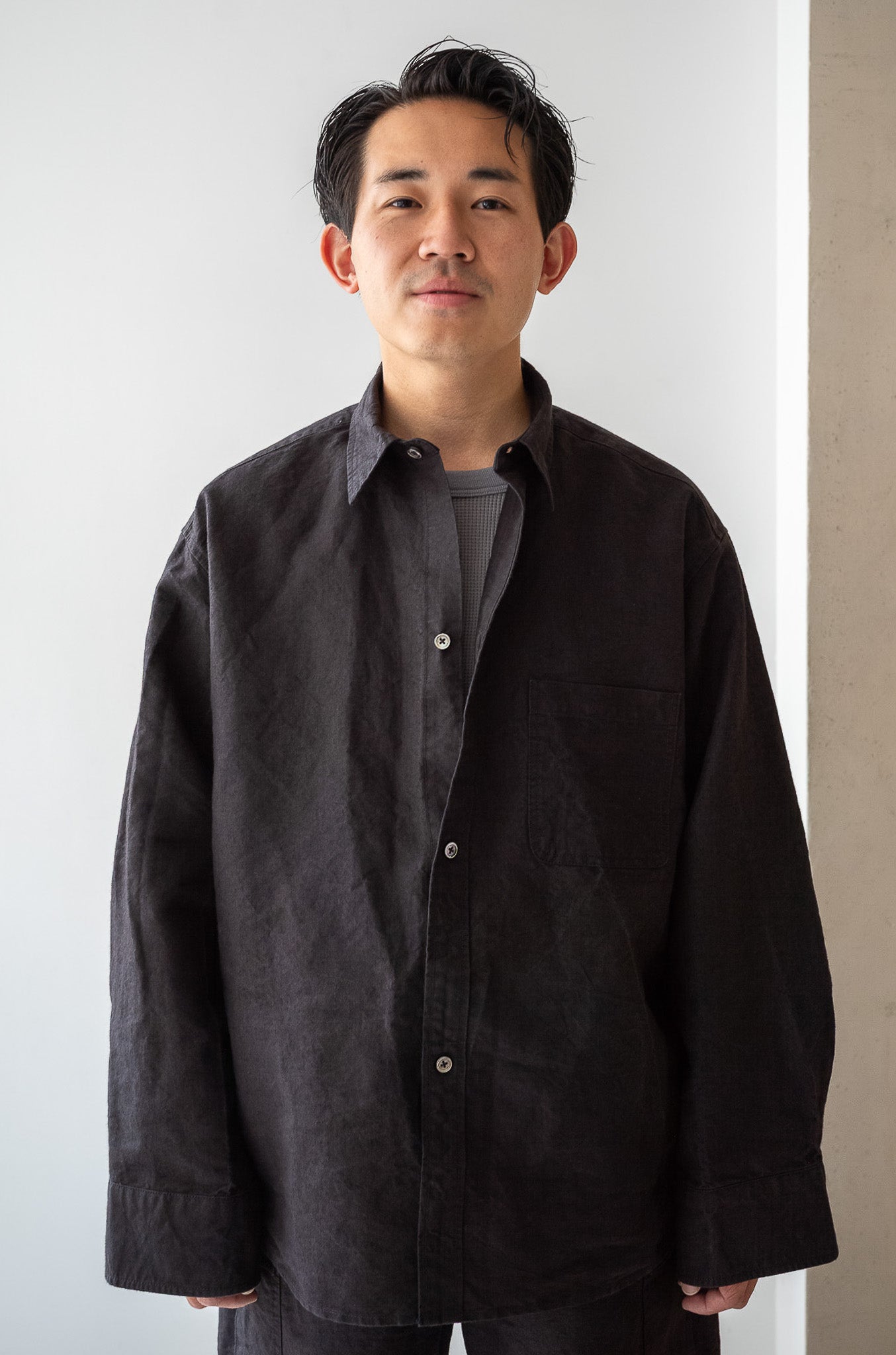 Linen Washi Shirt Blouson 〔BLACK〕