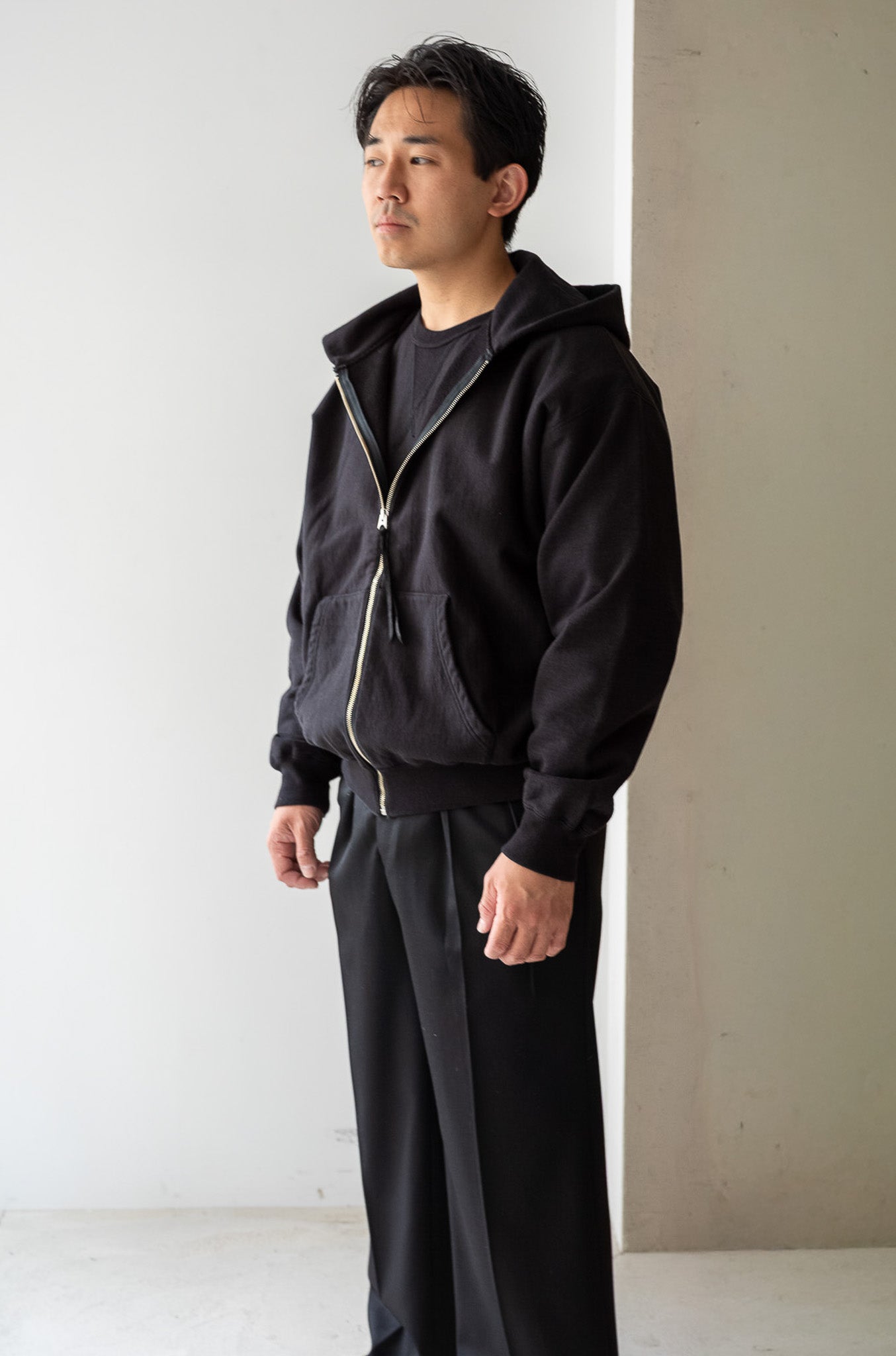 Essential Zip Sweat Parka 〔FADED BLACK〕
