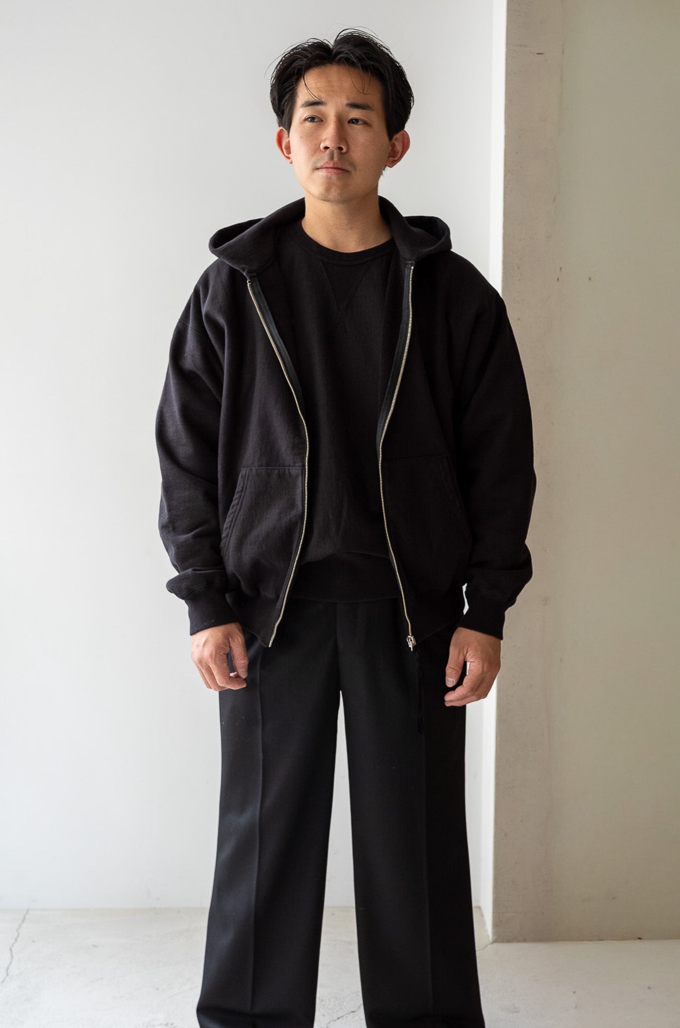 Essential Zip Sweat Parka 〔FADED BLACK〕
