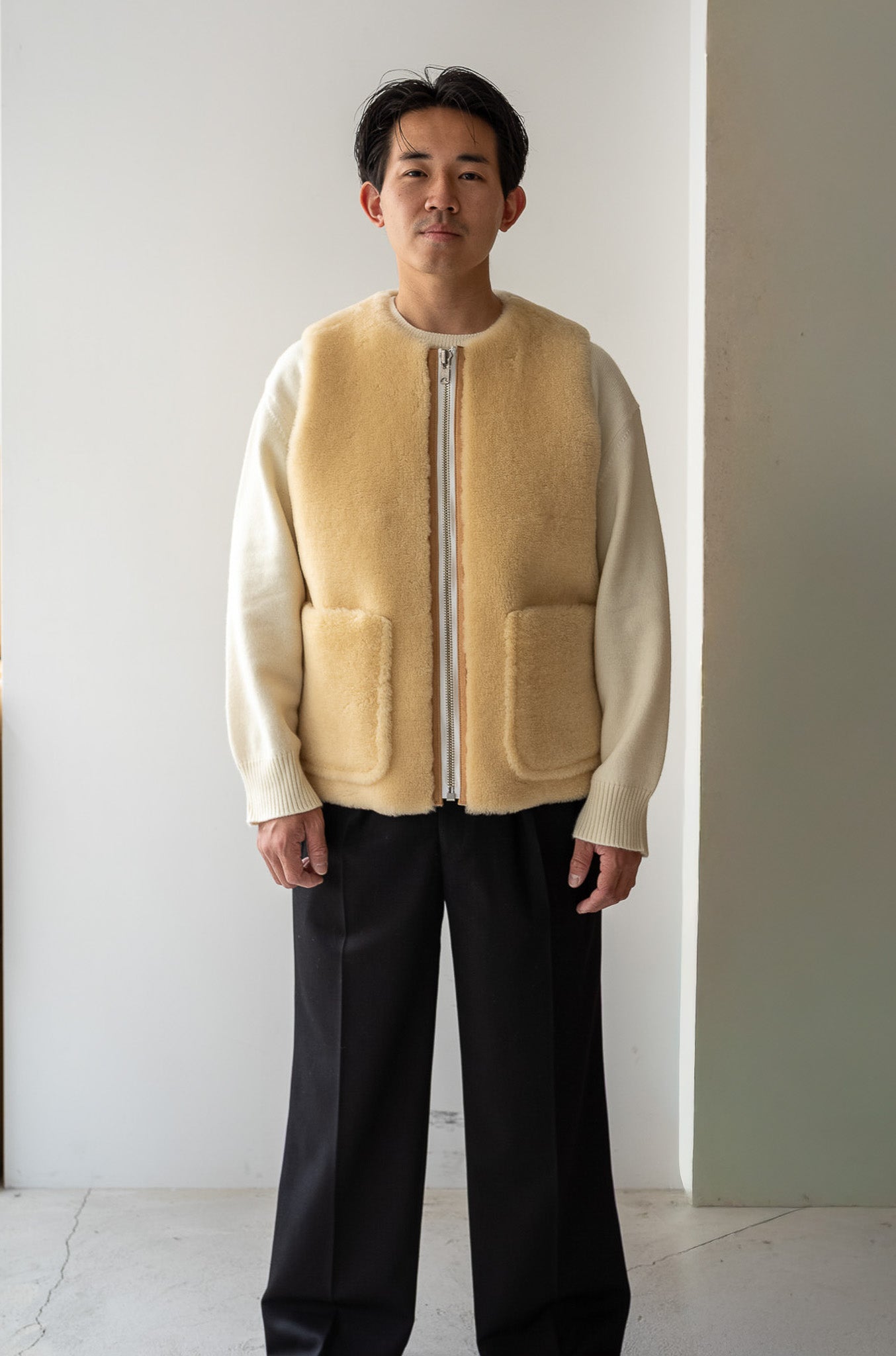 Mouton Vest〔ECRU×OFF WHITE〕