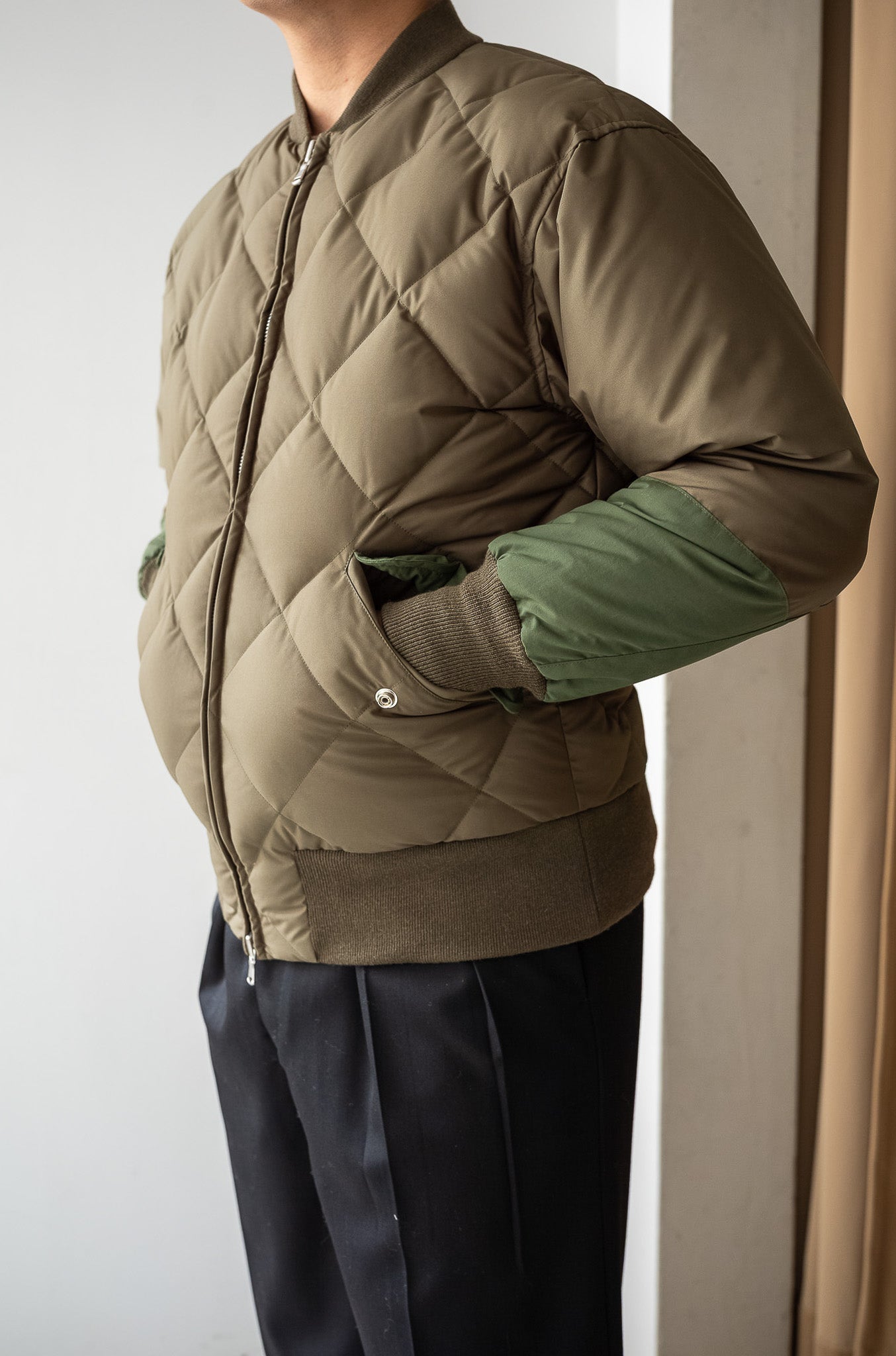 Nylon Quilted Down Jacket〔KHAKI〕