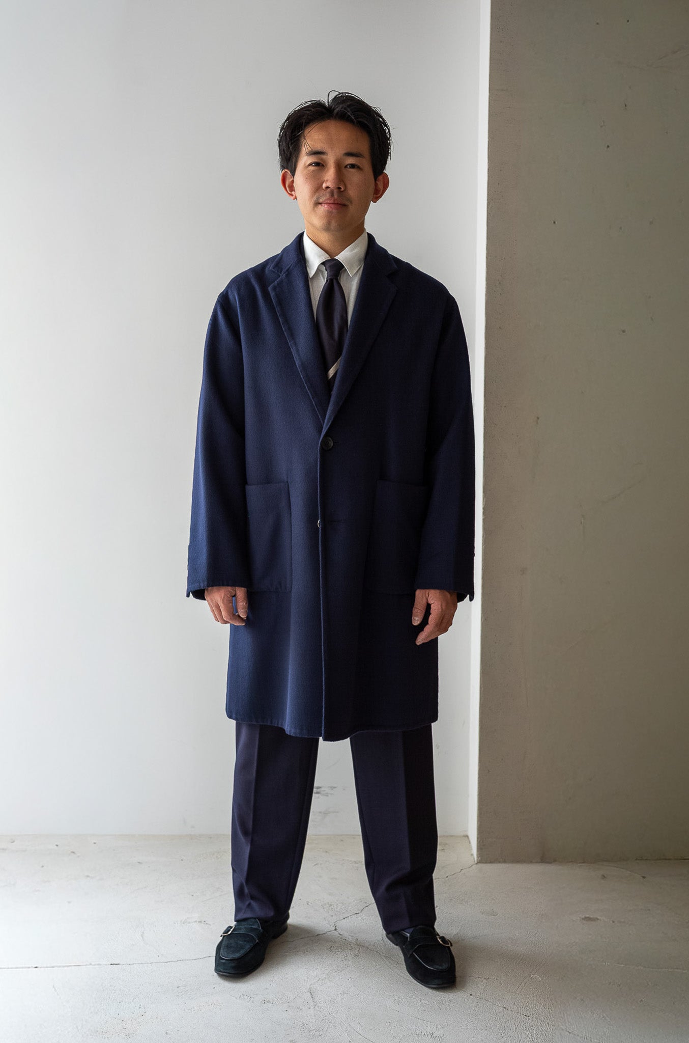 Hand Rever Chesterfield Coat-Alashan Cashmere〔MID NIGHT〕
