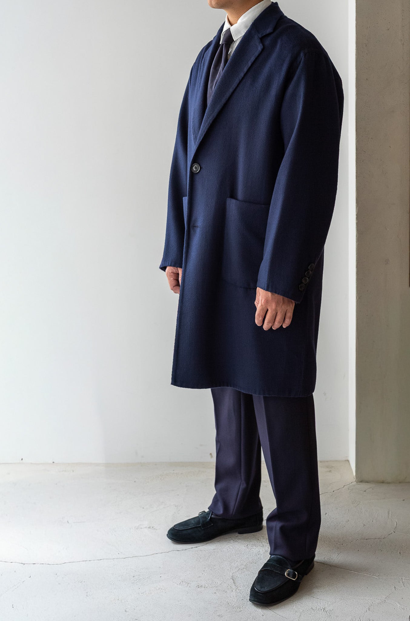 Hand Rever Chesterfield Coat-Alashan Cashmere〔MID NIGHT〕