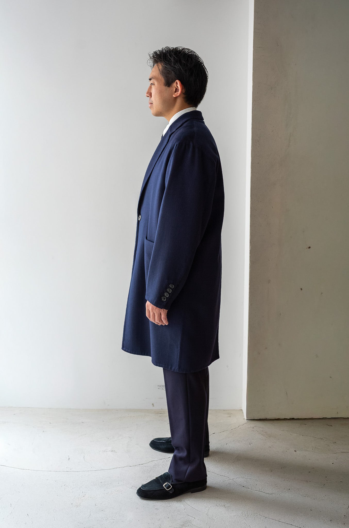 Hand Rever Chesterfield Coat-Alashan Cashmere〔MID NIGHT〕