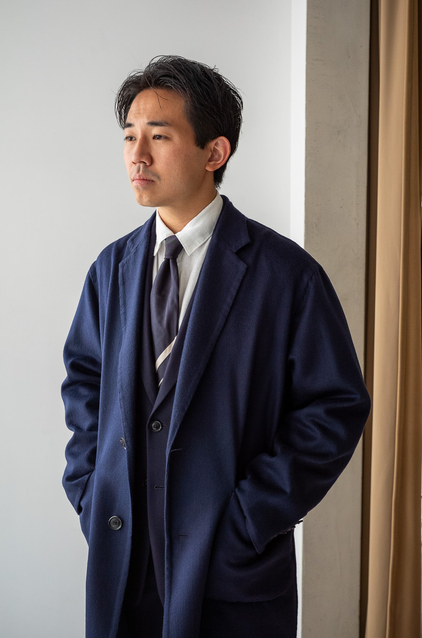 Hand Rever Chesterfield Coat-Alashan Cashmere〔MID NIGHT〕