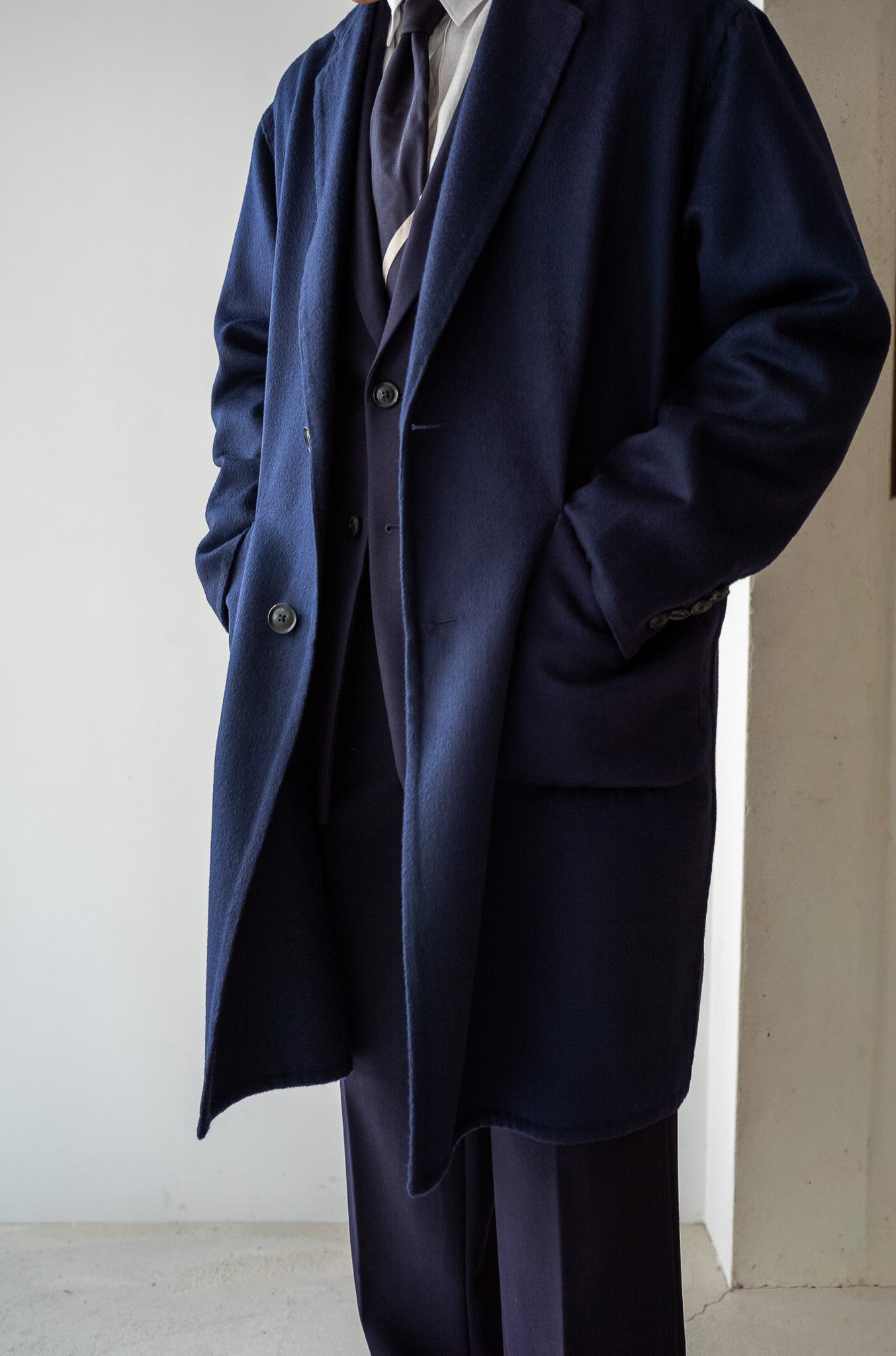 Hand Rever Chesterfield Coat-Alashan Cashmere〔MID NIGHT〕