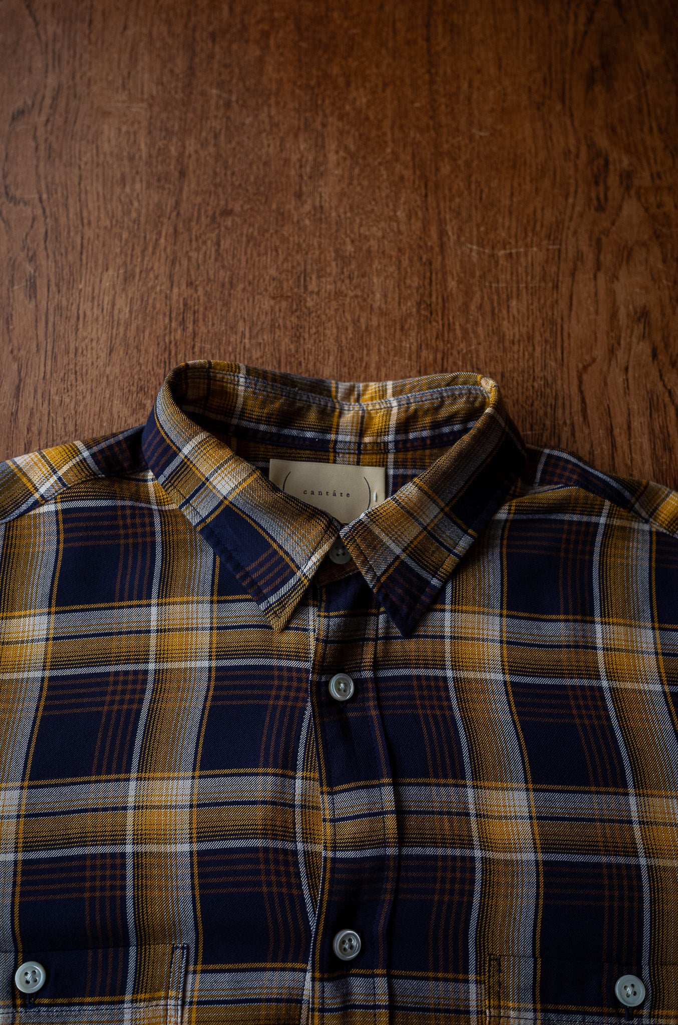 Lazy Luxe Rayon Shirt – Rayon Plaid 〔NAVY×YELLOW〕