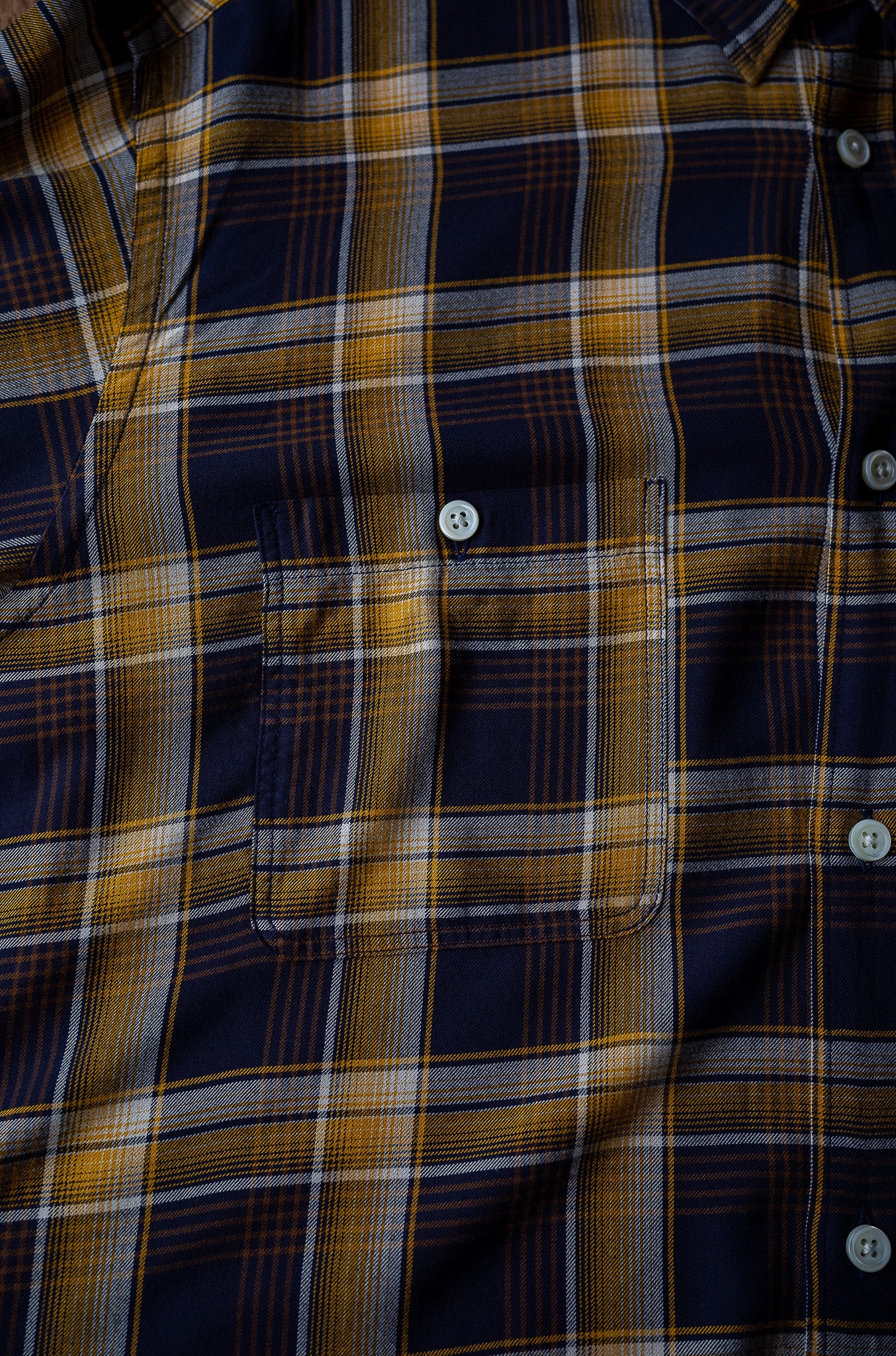 Lazy Luxe Rayon Shirt – Rayon Plaid 〔NAVY×YELLOW〕