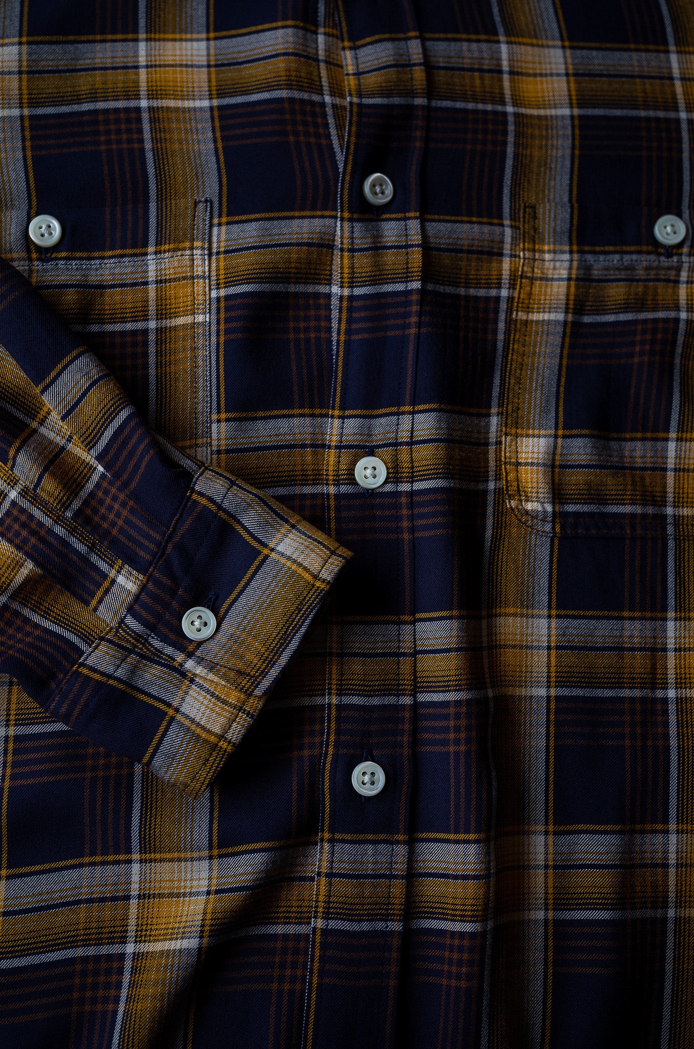 Lazy Luxe Rayon Shirt – Rayon Plaid 〔NAVY×YELLOW〕