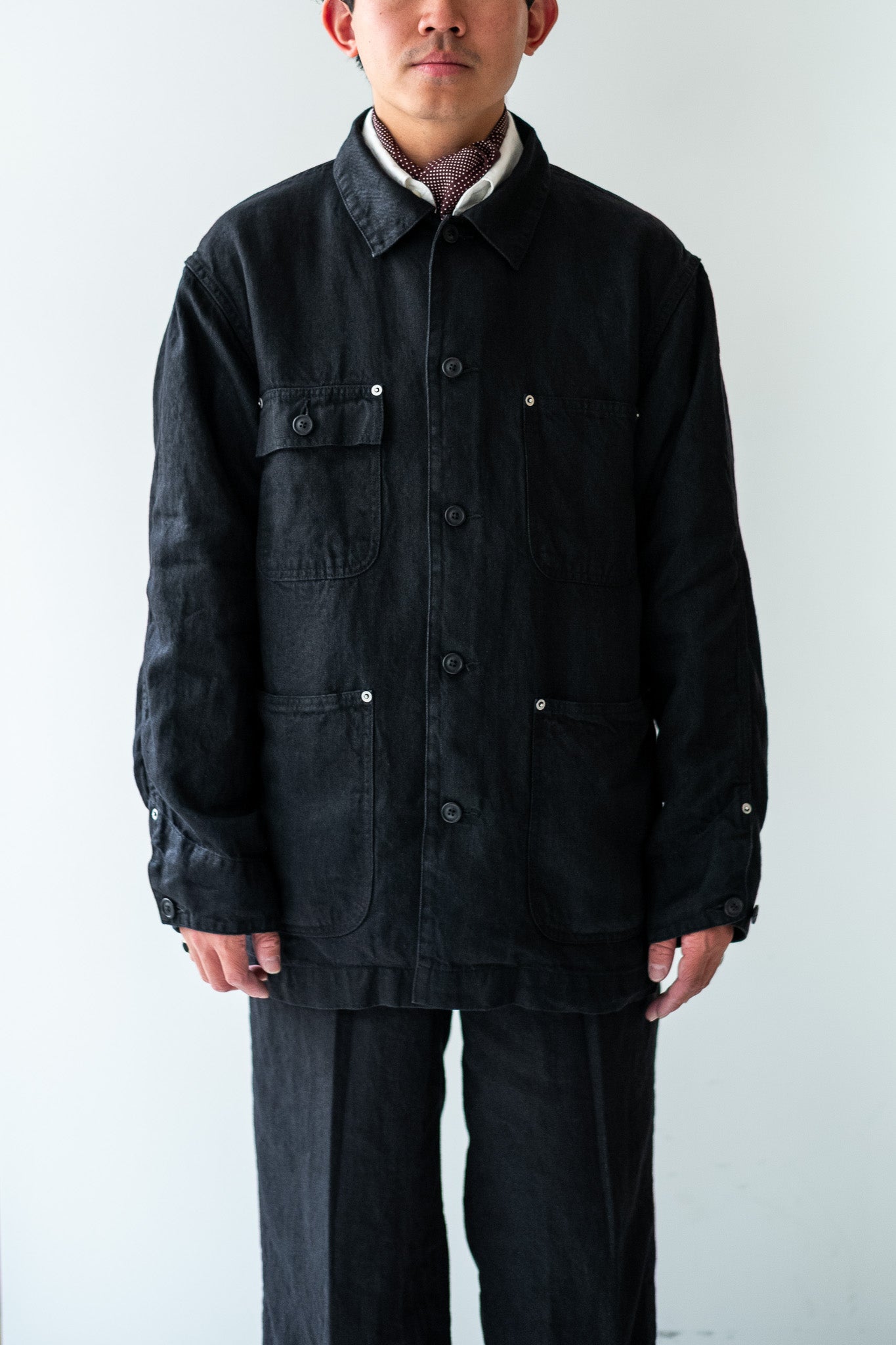 Washed Linen Denim Chore Blouson 〔NOIR〕