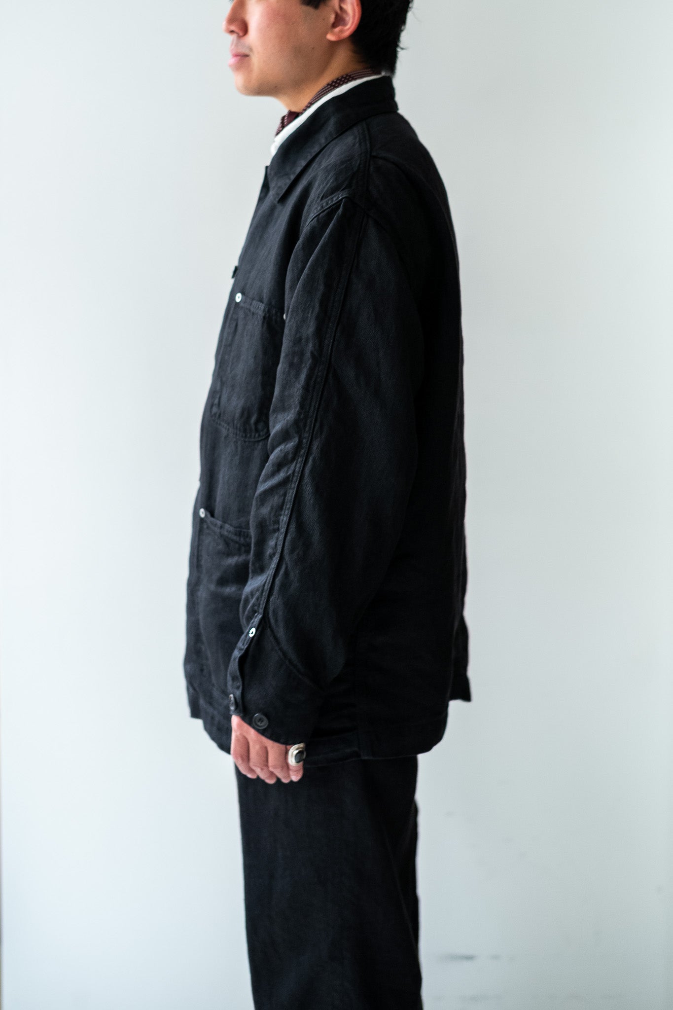 Washed Linen Denim Chore Blouson 〔NOIR〕