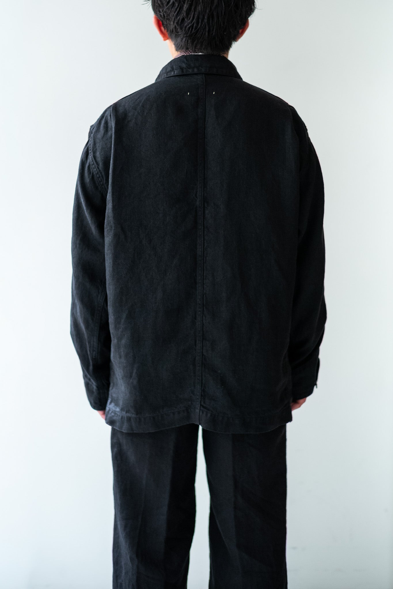 Washed Linen Denim Chore Blouson 〔NOIR〕