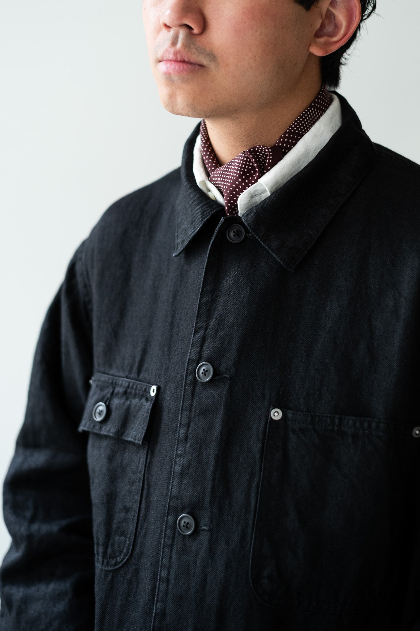 Washed Linen Denim Chore Blouson 〔NOIR〕