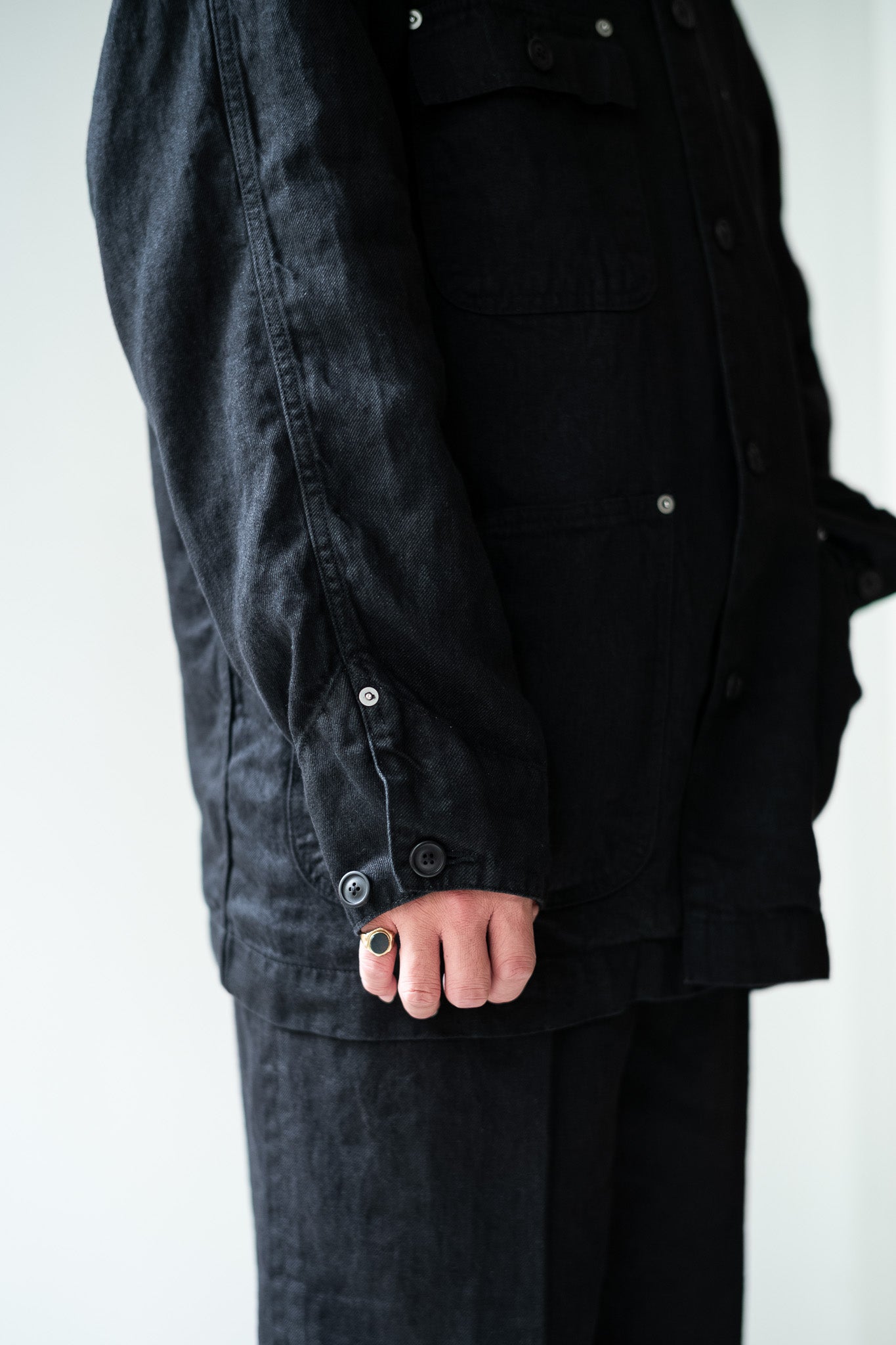 Washed Linen Denim Chore Blouson 〔NOIR〕