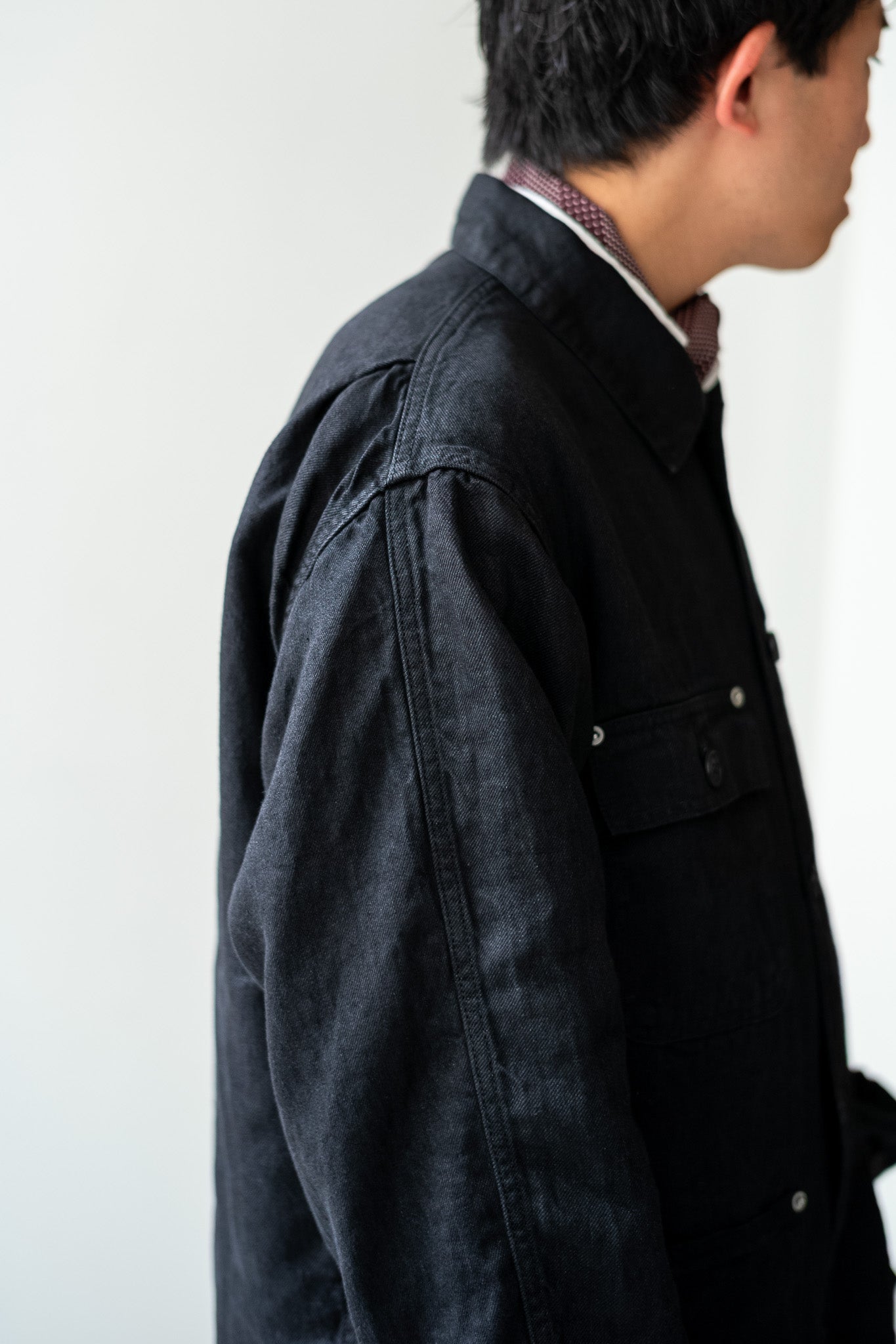 Washed Linen Denim Chore Blouson 〔NOIR〕
