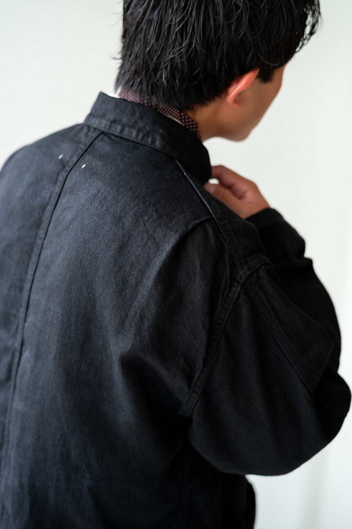 Washed Linen Denim Chore Blouson 〔NOIR〕