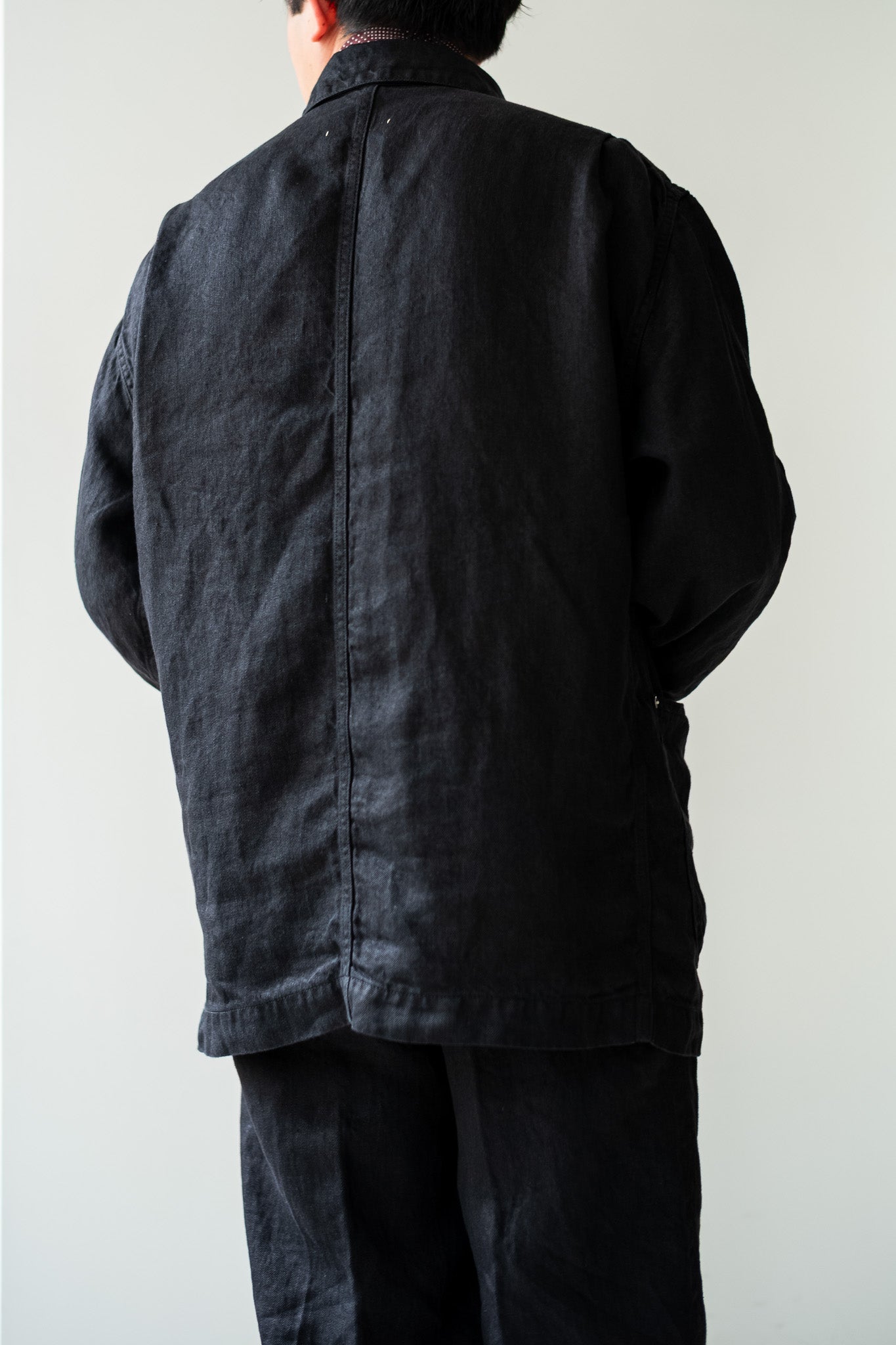 Washed Linen Denim Chore Blouson 〔NOIR〕