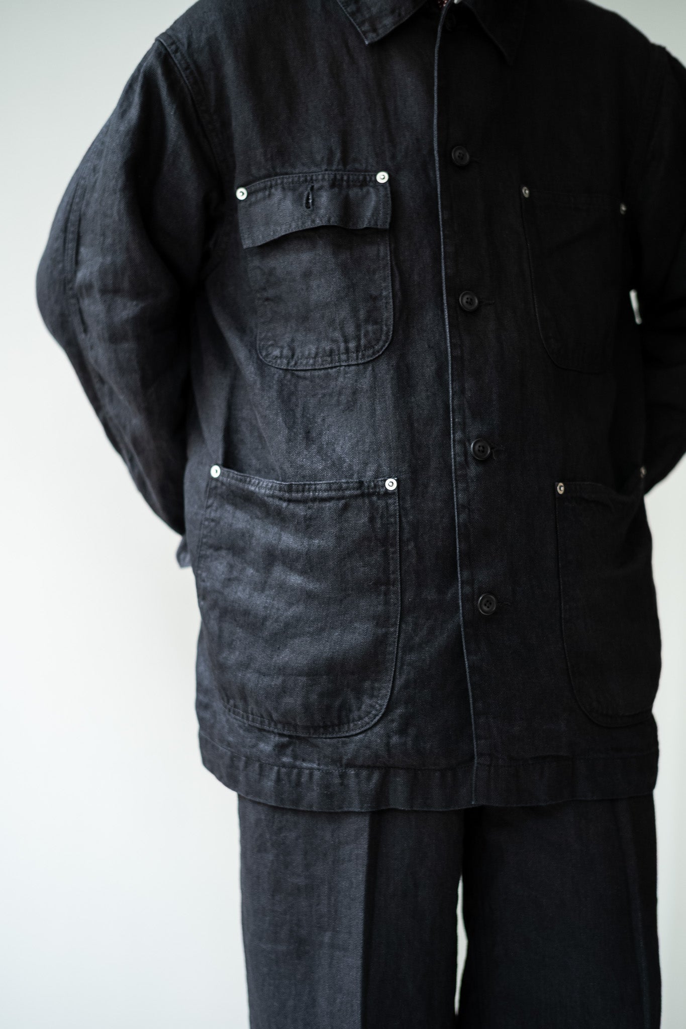 Washed Linen Denim Chore Blouson 〔NOIR〕