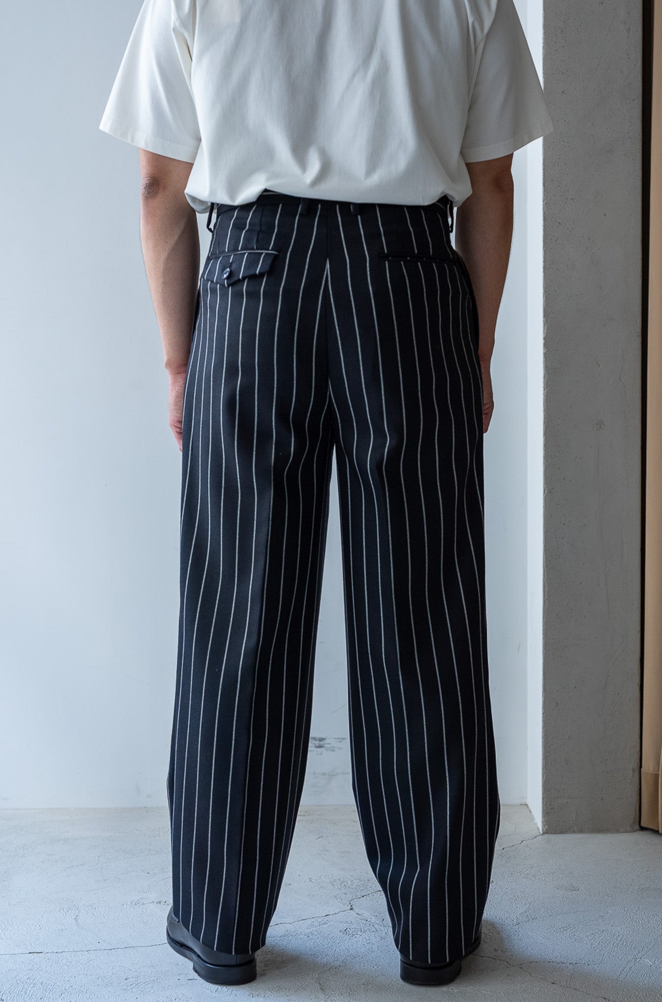 Fine Garbadine French Trousers 〔BLACK×OFF WHITE〕