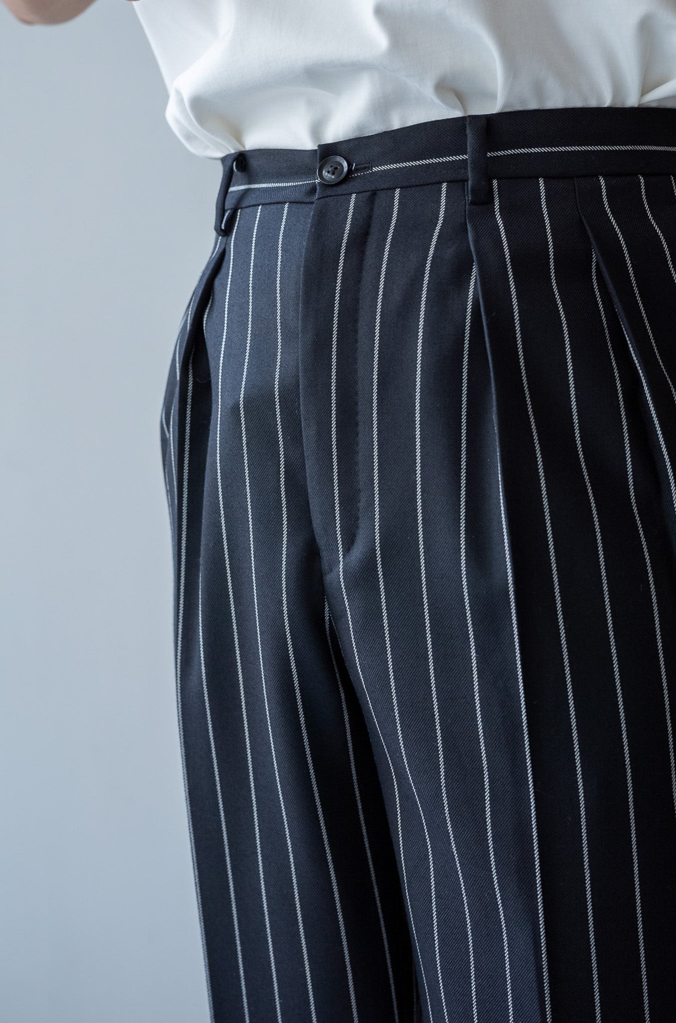Fine Garbadine French Trousers 〔BLACK×OFF WHITE〕