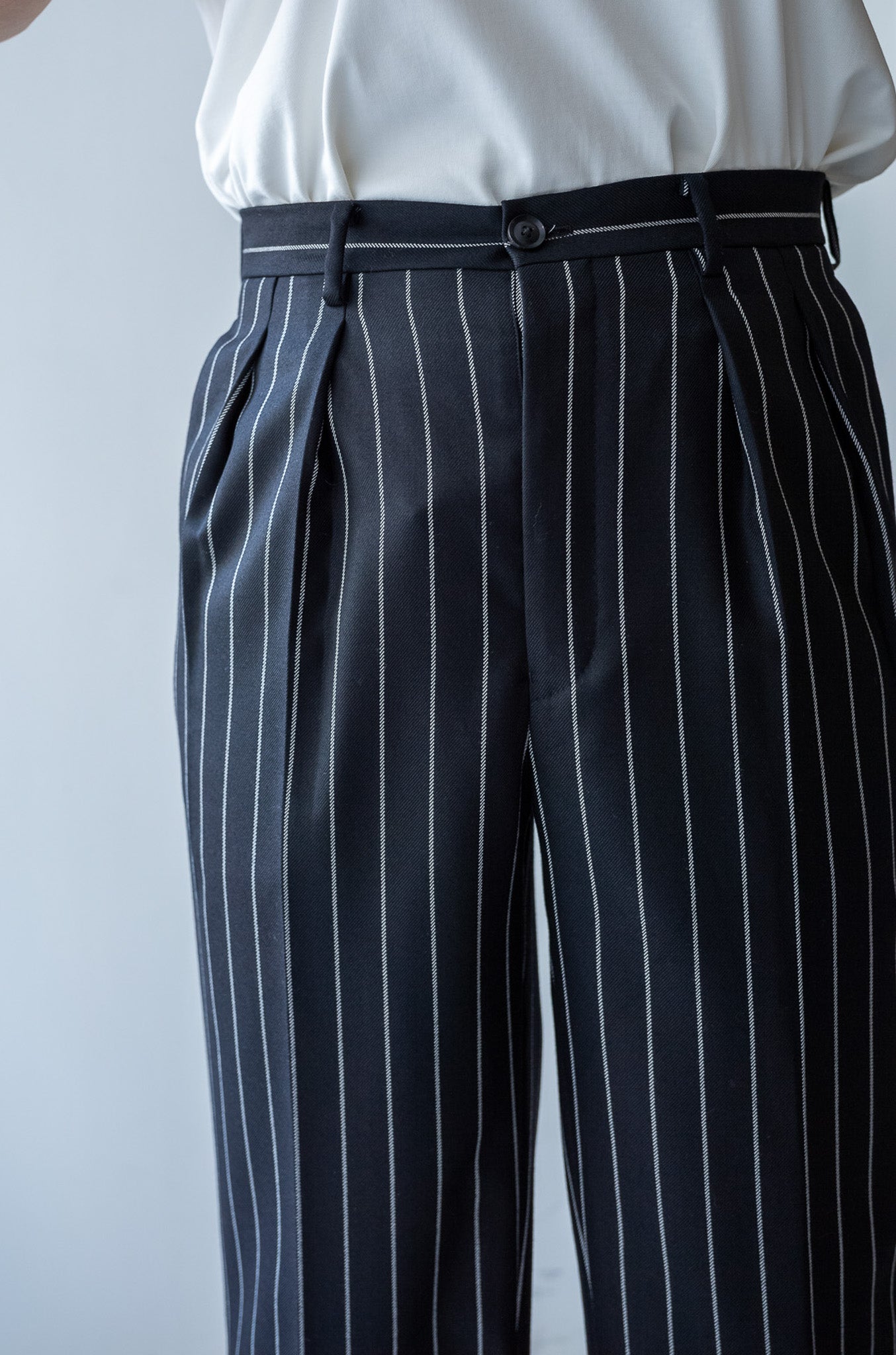 Fine Garbadine French Trousers 〔BLACK×OFF WHITE〕