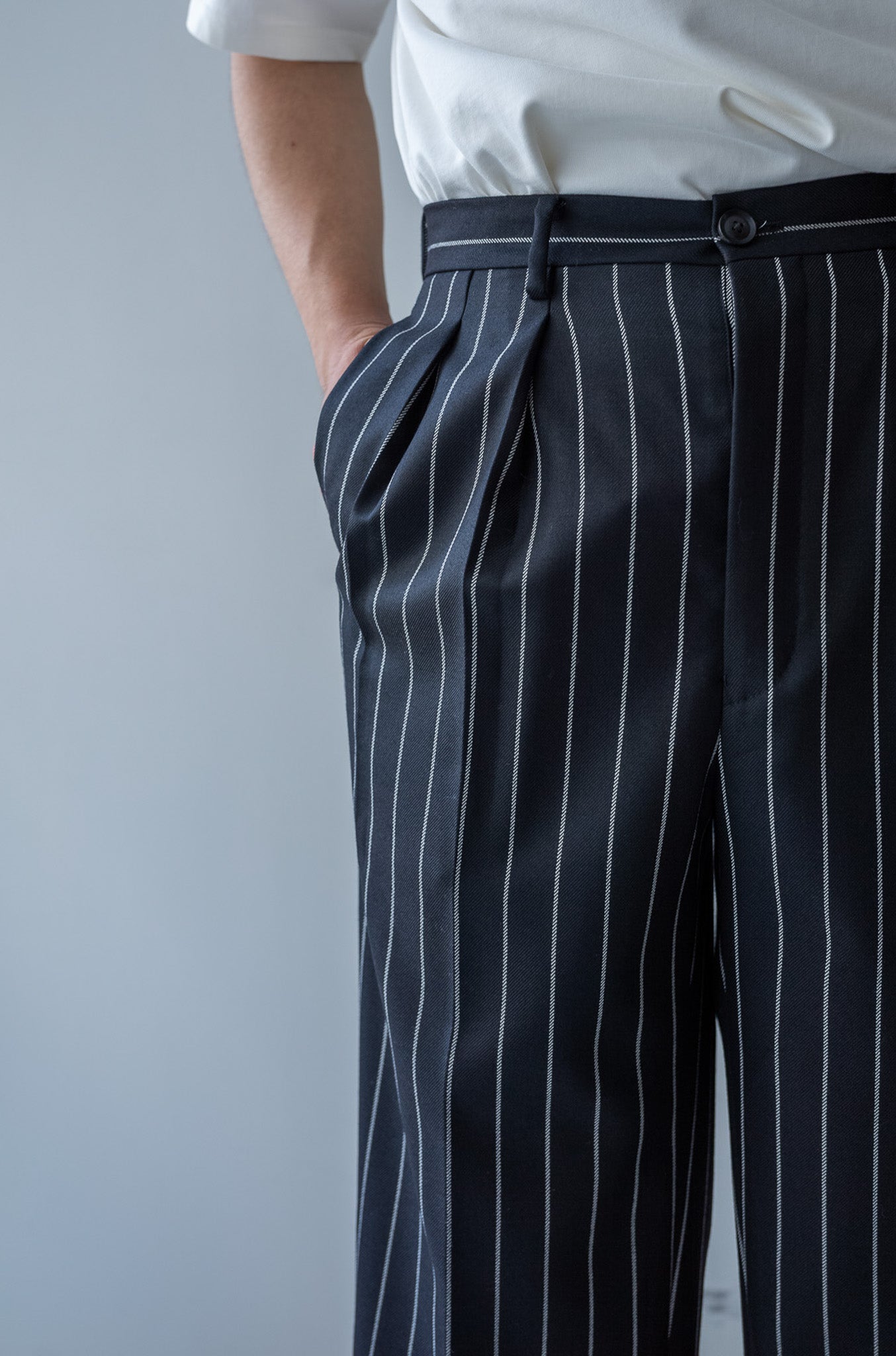 Fine Garbadine French Trousers 〔BLACK×OFF WHITE〕