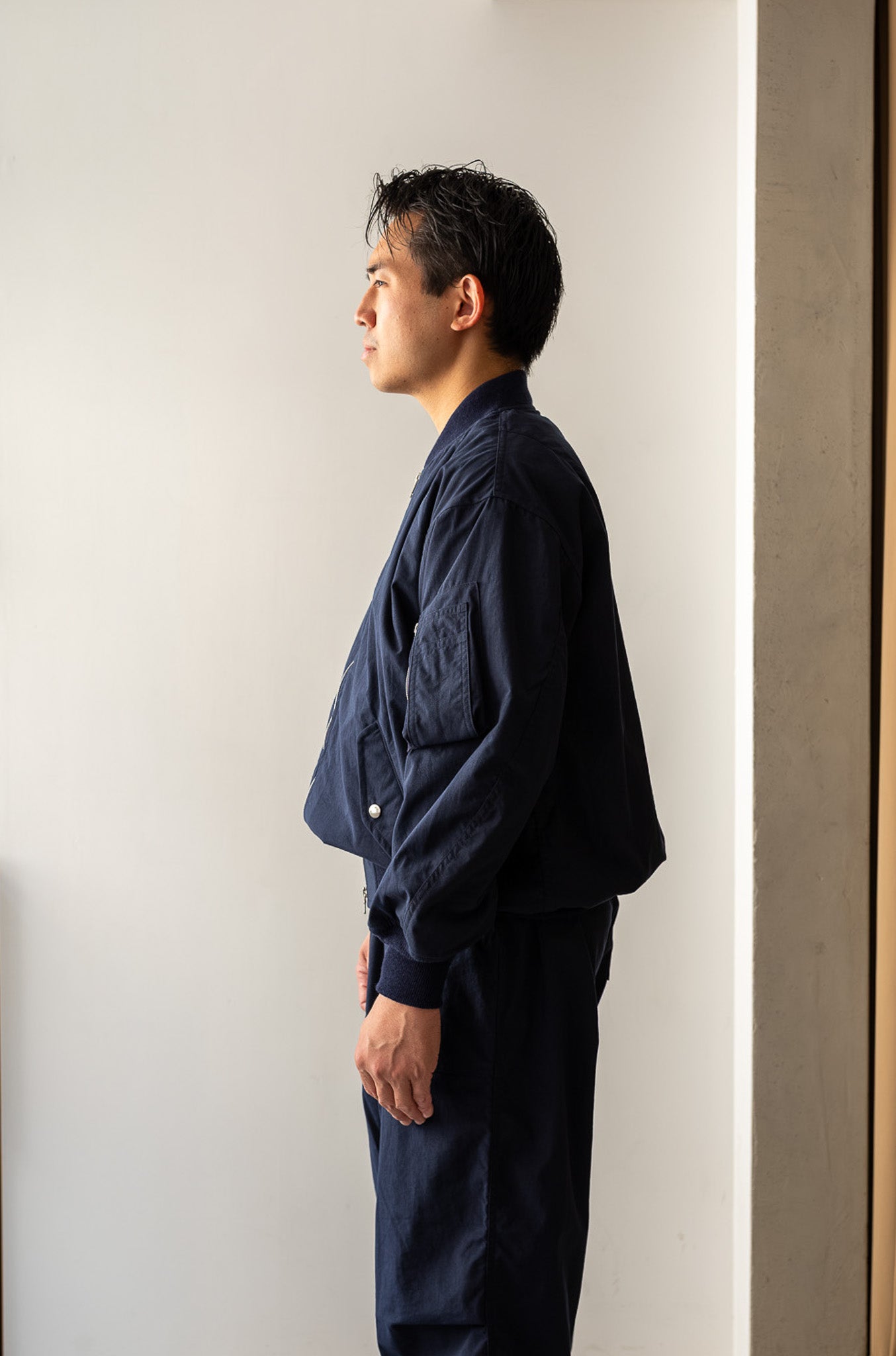 Shrunken Nylon Flight Jacket 〔NAVY〕