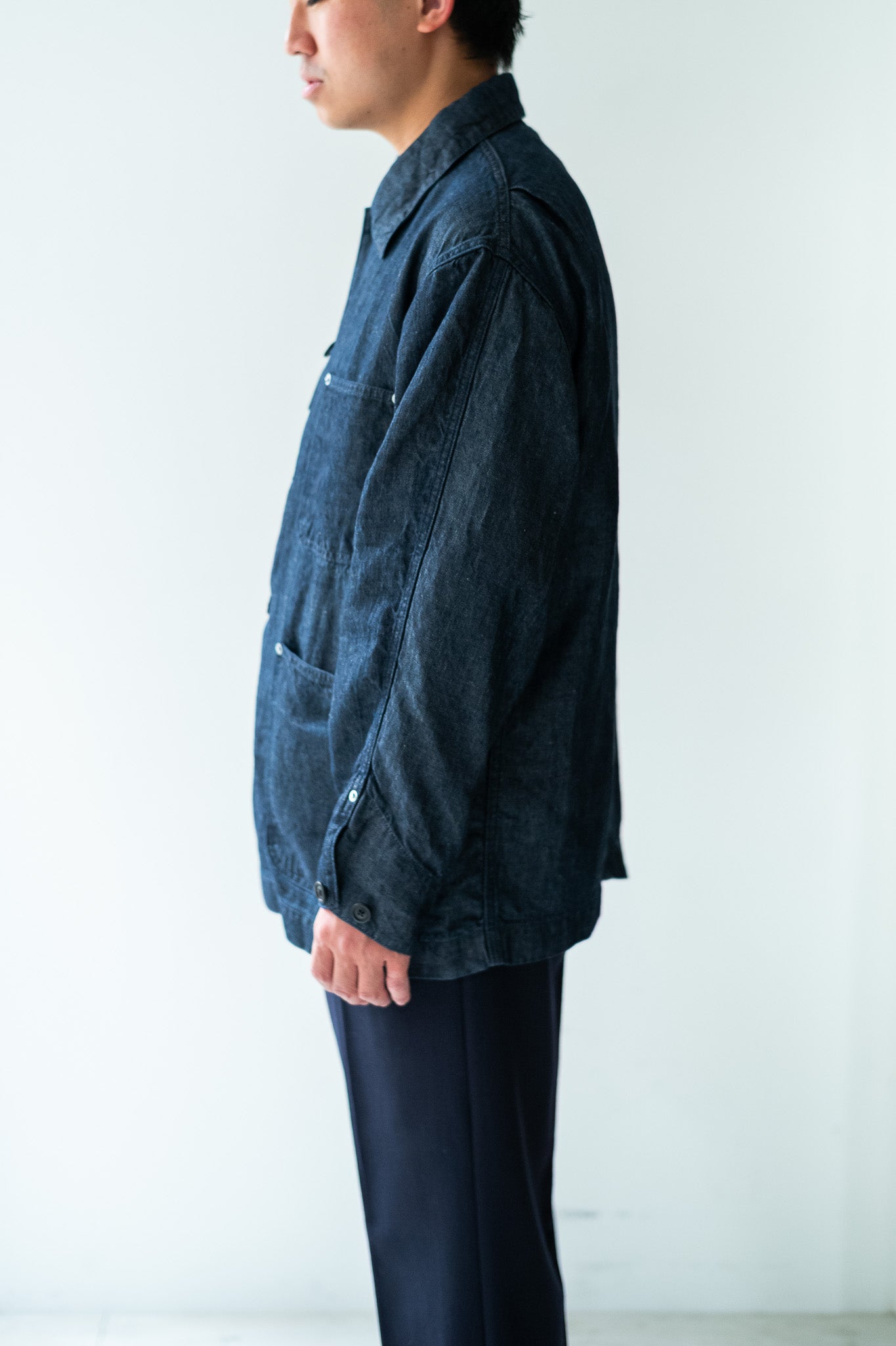 Washed Linen Denim Chore Blouson 〔INDIGO〕