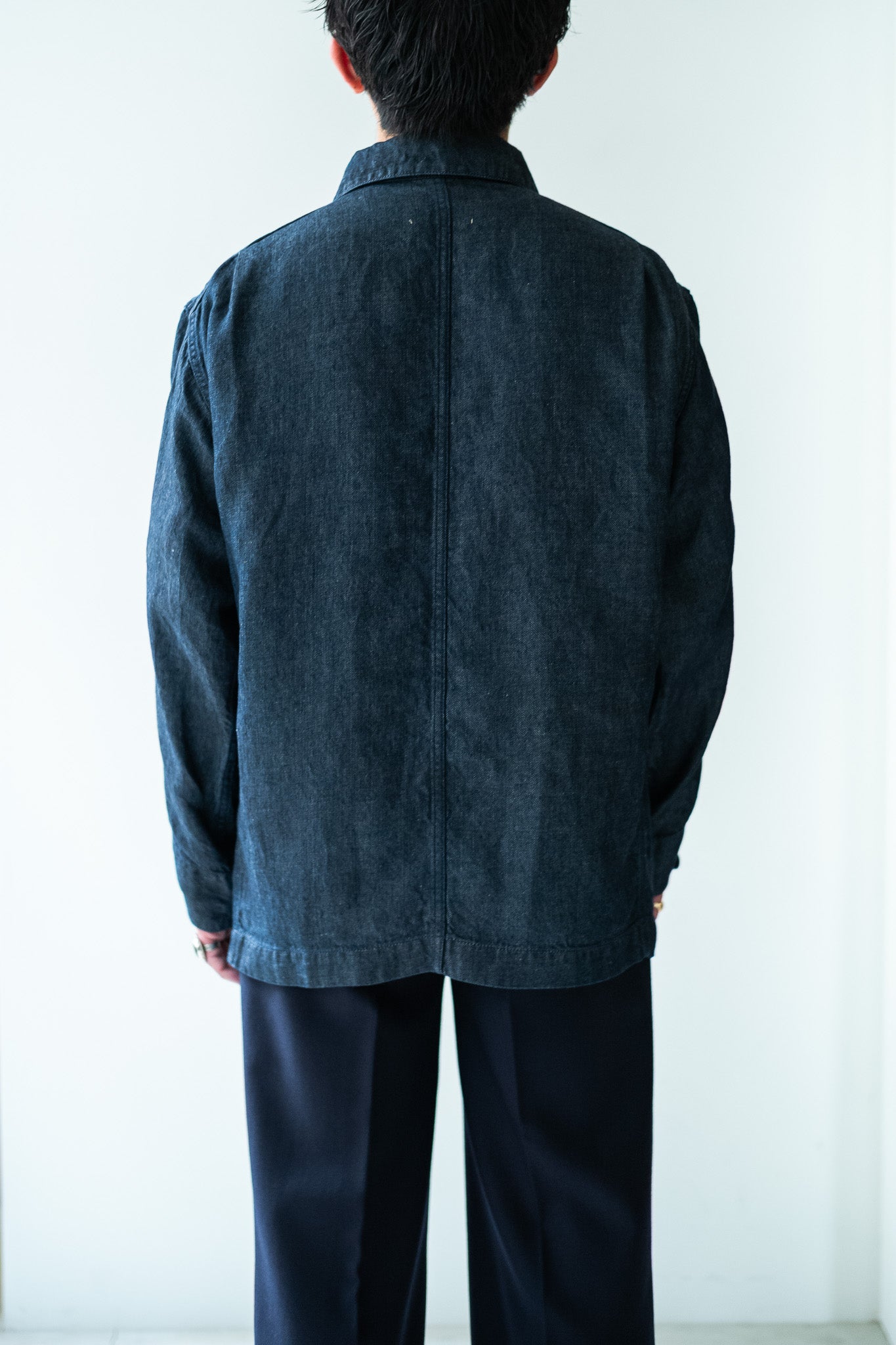 Washed Linen Denim Chore Blouson 〔INDIGO〕